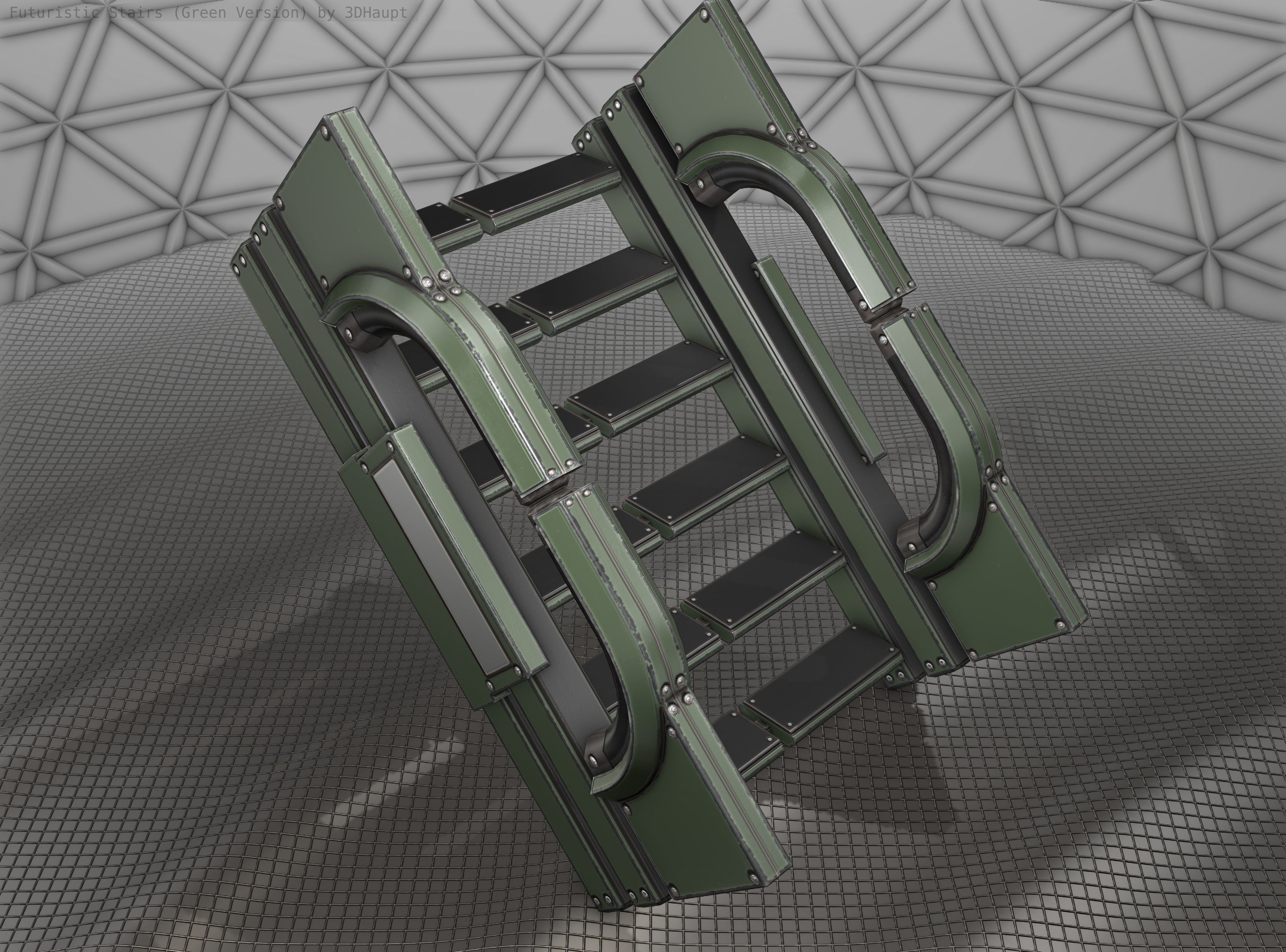 Sci-Fi Stairs - 3 - Green Version Low-poly 3D model_6