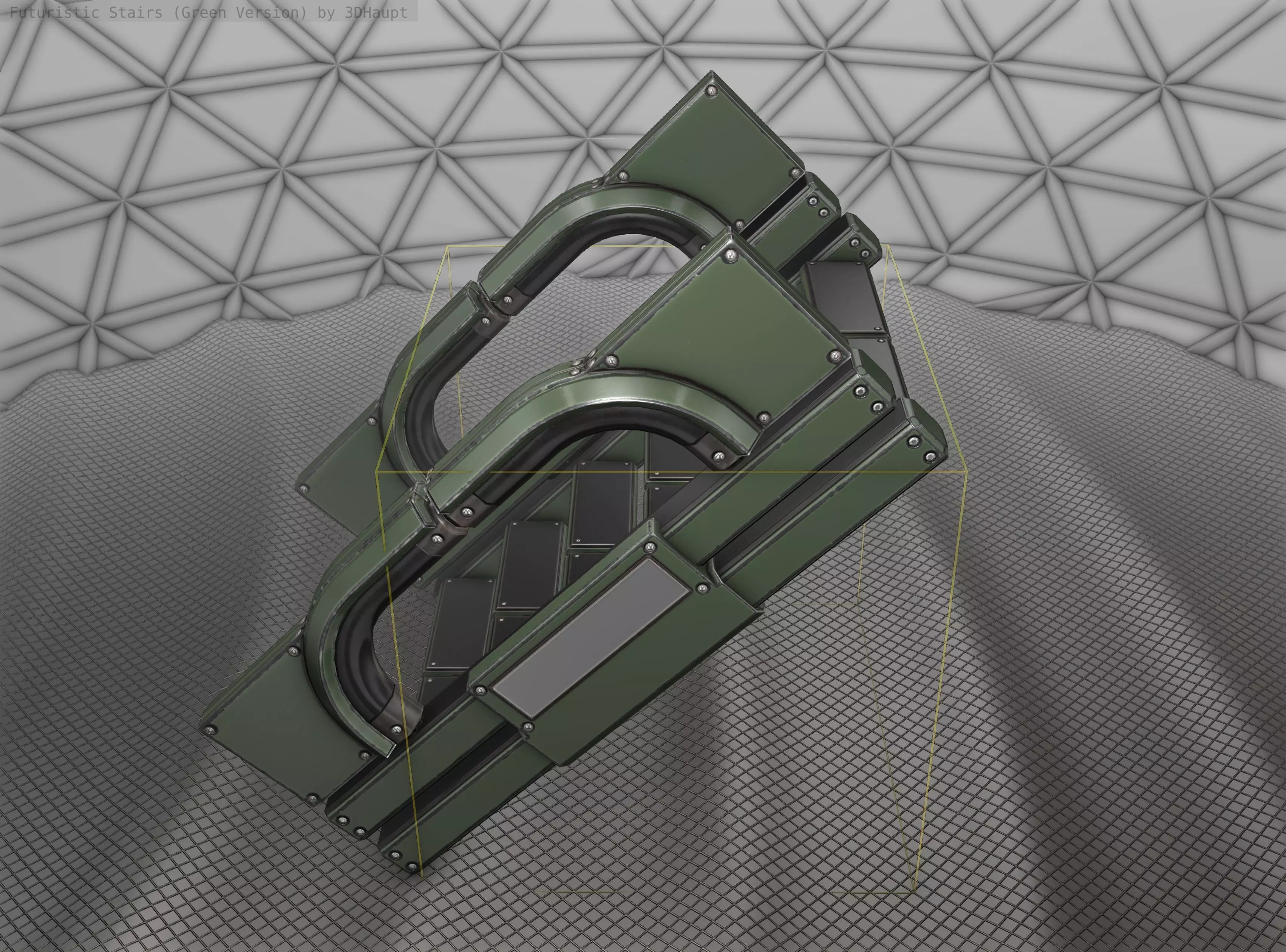 Sci-Fi Stairs - 3 - Green Version Low-poly 3D model_0