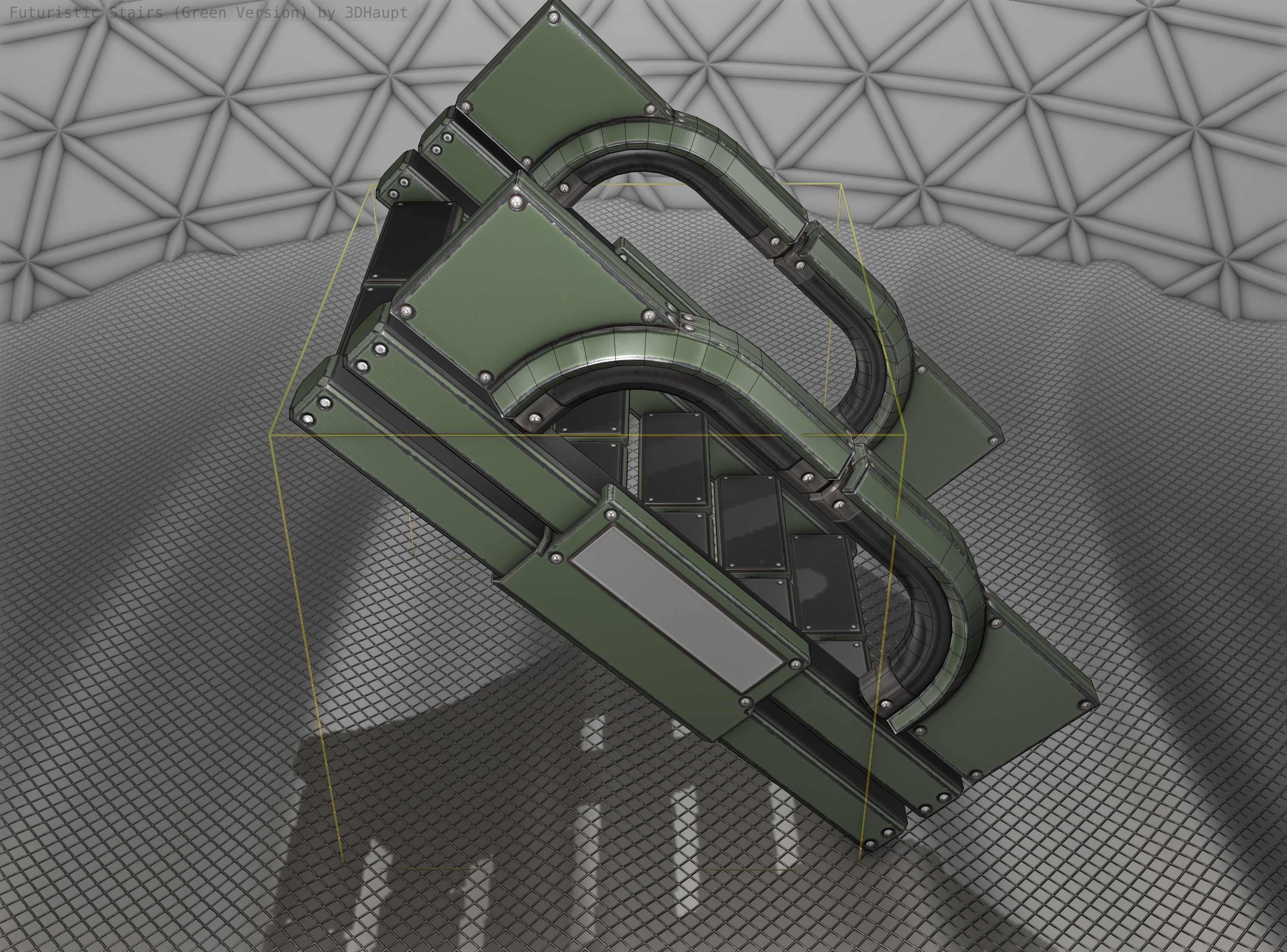 Sci-Fi Stairs - 3 - Green Version Low-poly 3D model_5