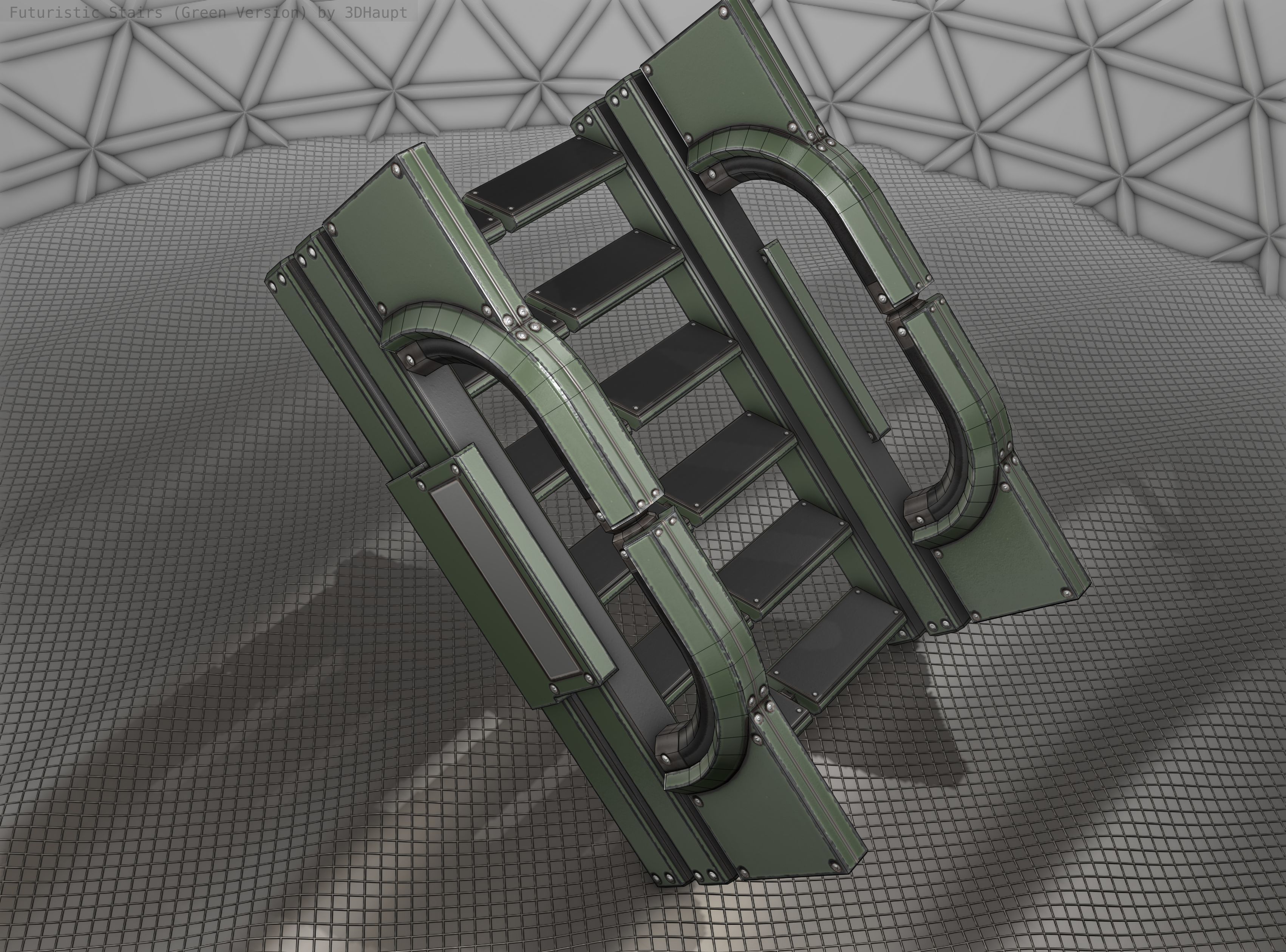 Sci-Fi Stairs - 3 - Green Version Low-poly 3D model_20