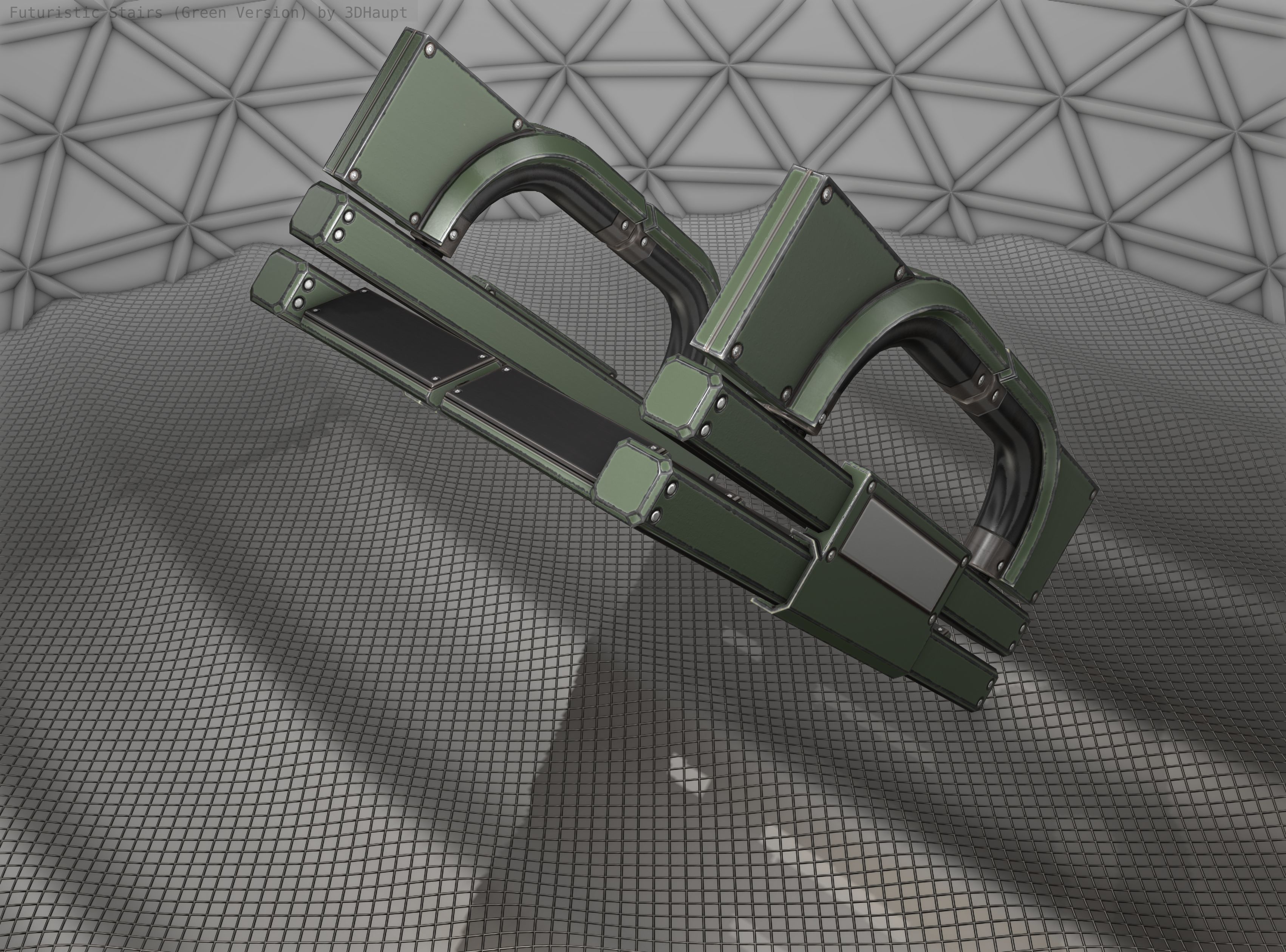 Sci-Fi Stairs - 3 - Green Version Low-poly 3D model_4