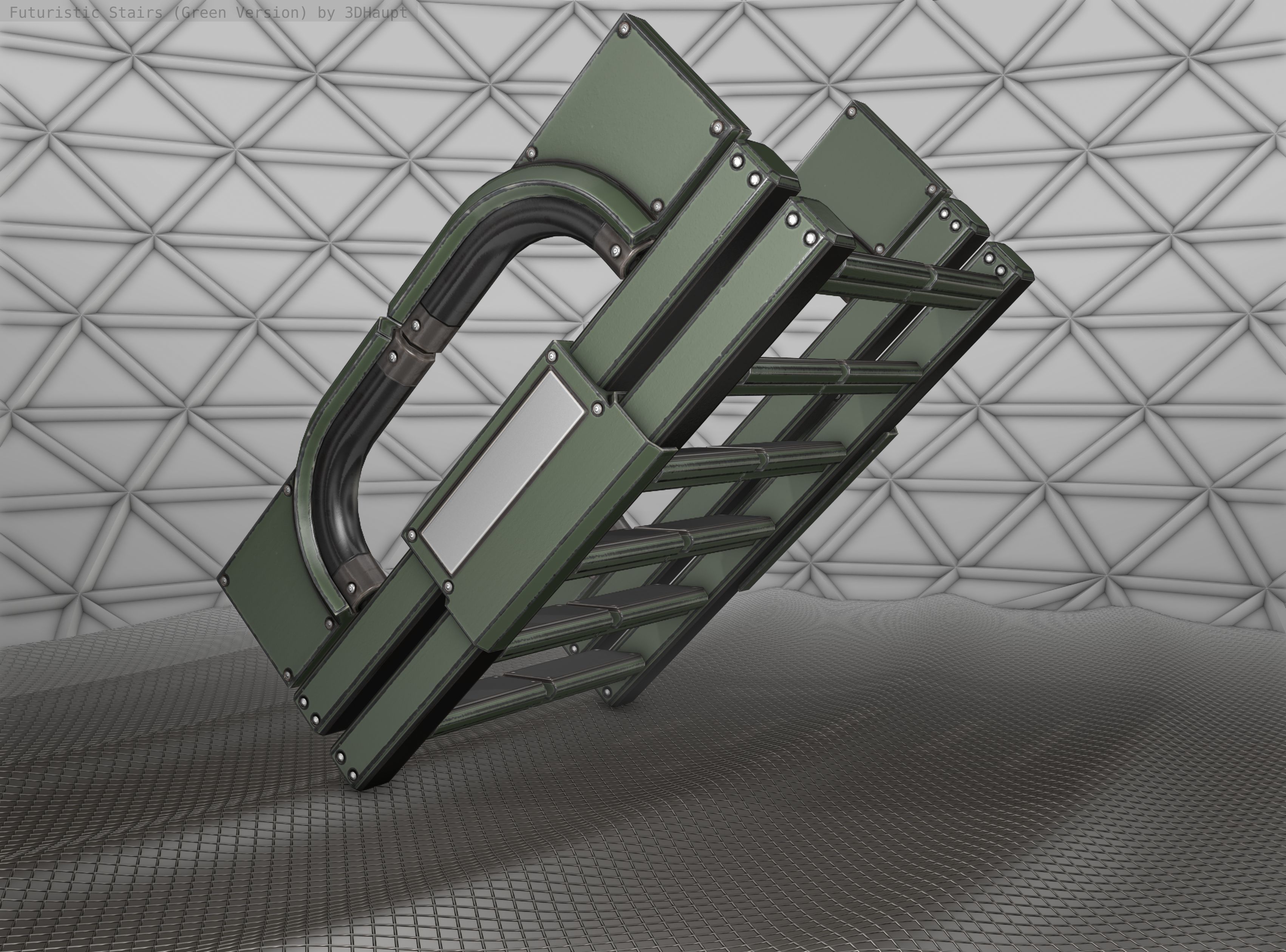 Sci-Fi Stairs - 3 - Green Version Low-poly 3D model_10