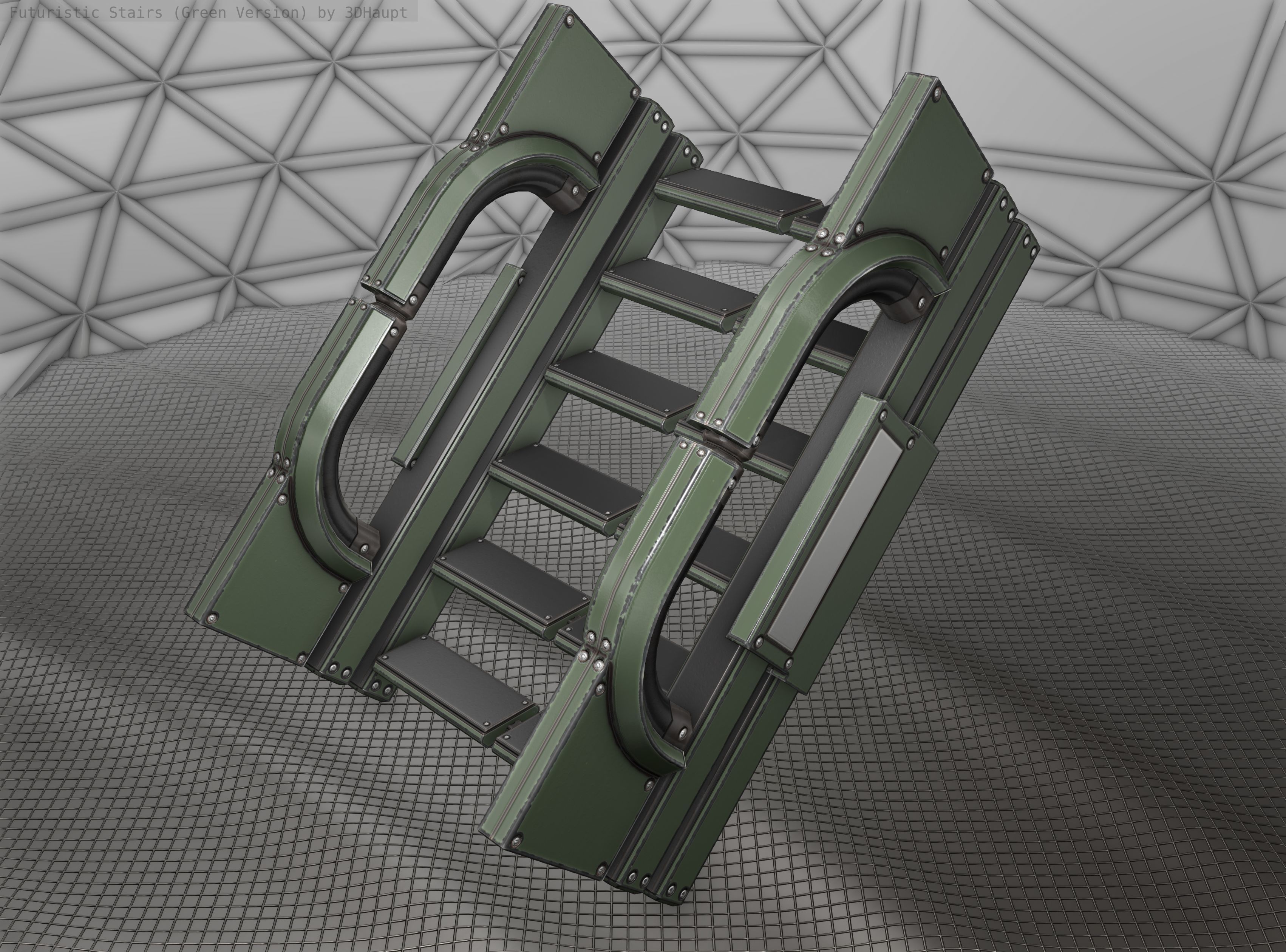 Sci-Fi Stairs - 3 - Green Version Low-poly 3D model_8