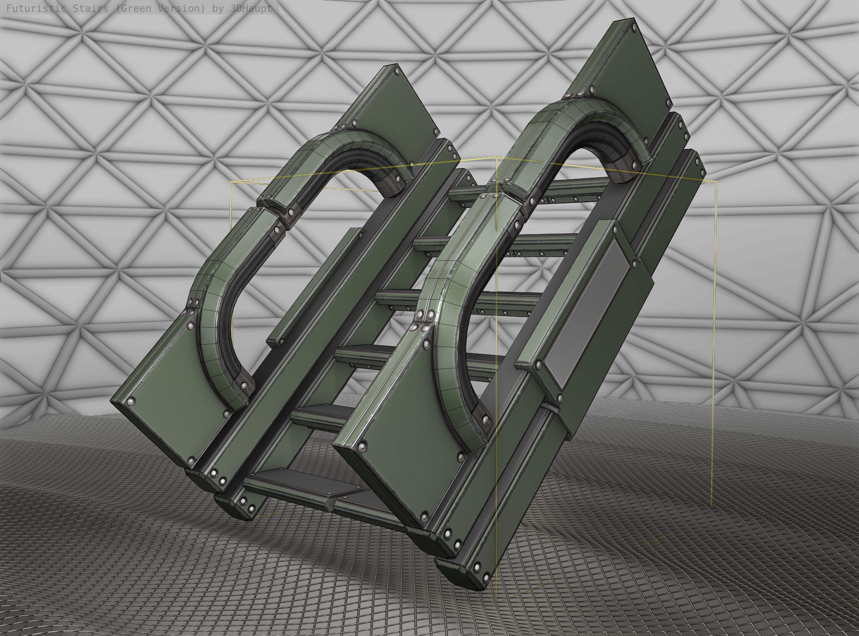 Sci-Fi Stairs - 3 - Green Version Low-poly 3D model_9