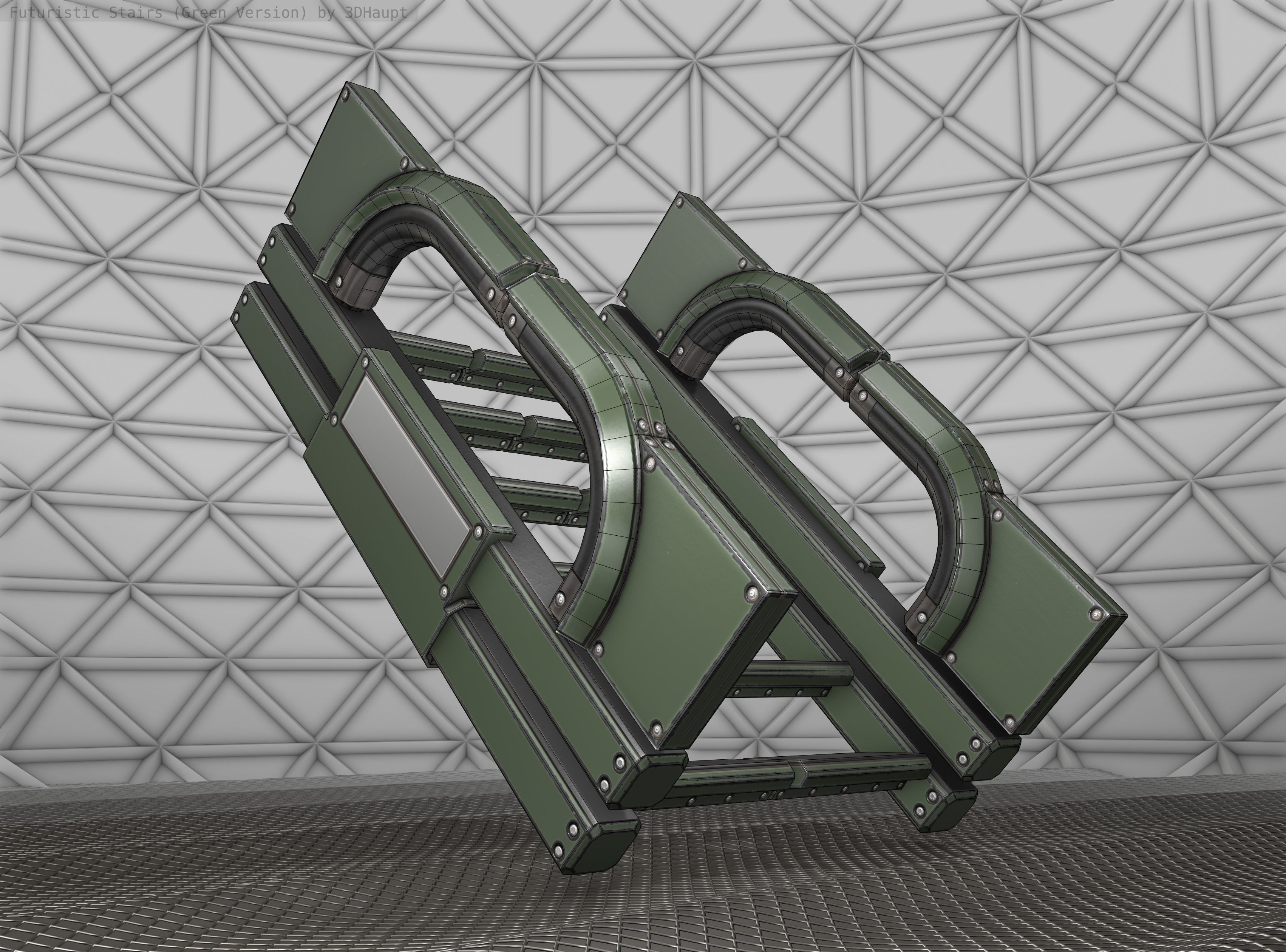 Sci-Fi Stairs - 3 - Green Version Low-poly 3D model_22