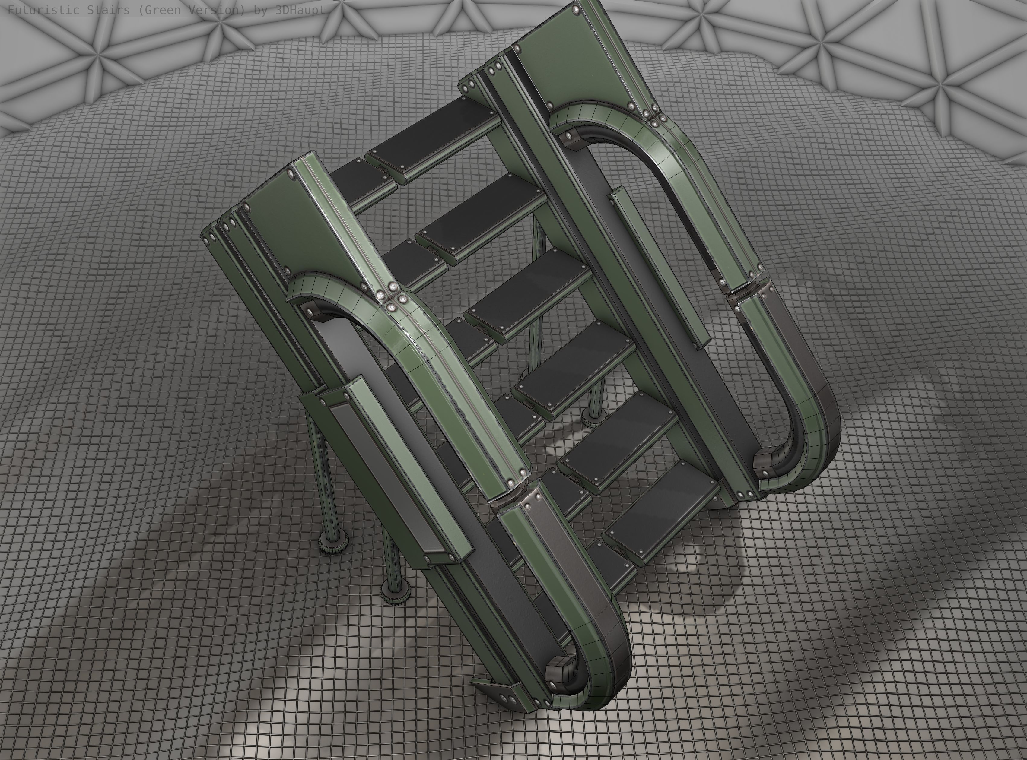 Sci-Fi Stairs - 4 - Green Version  Low-poly 3D model_19