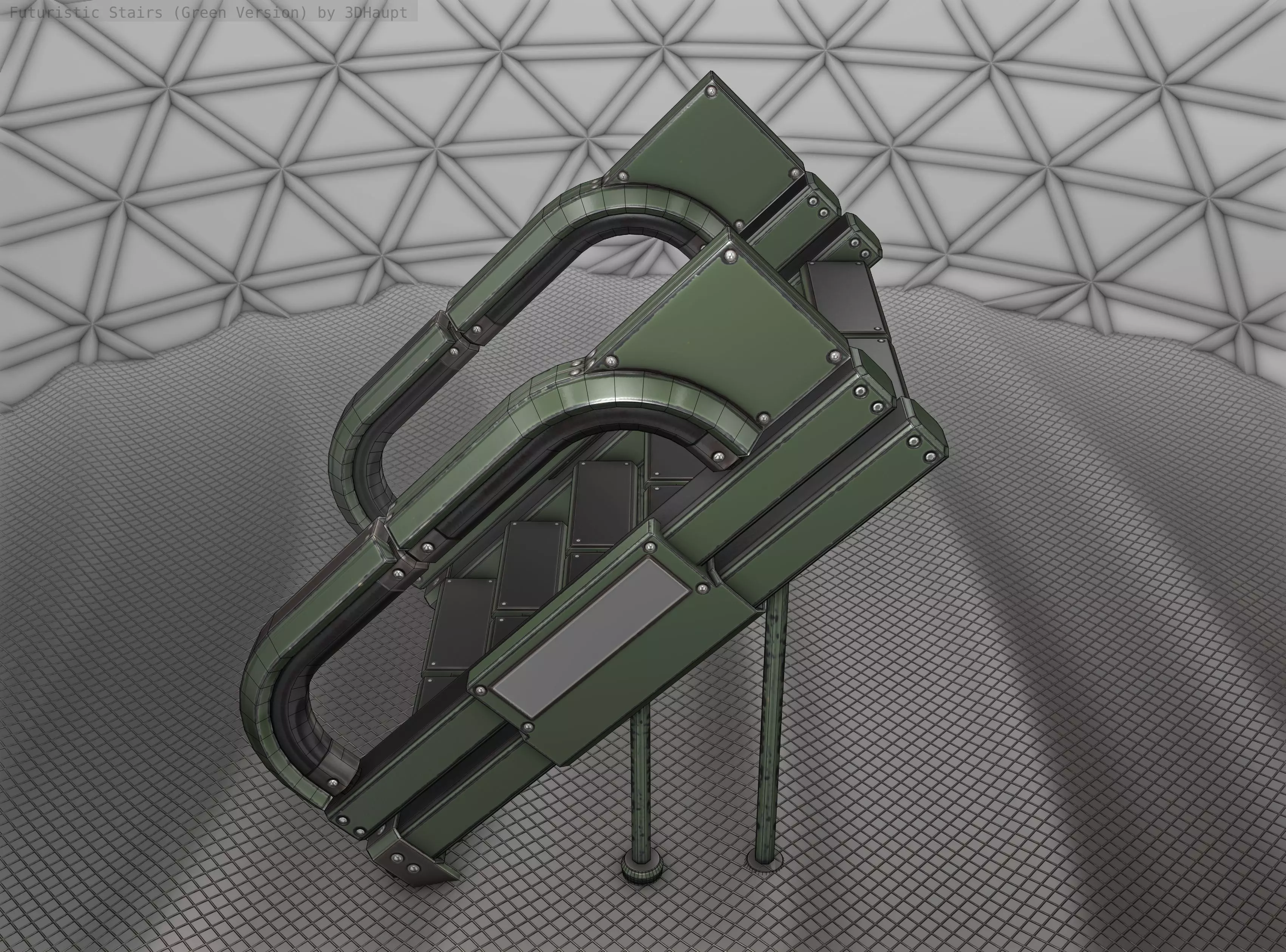 Sci-Fi Stairs - 4 - Green Version  Low-poly 3D model_0