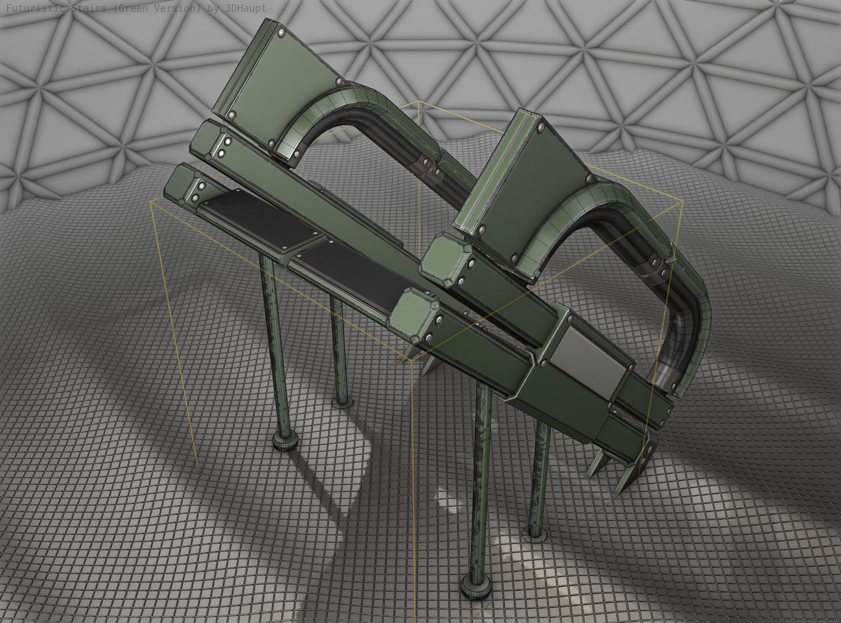 Sci-Fi Stairs - 4 - Green Version  Low-poly 3D model_4