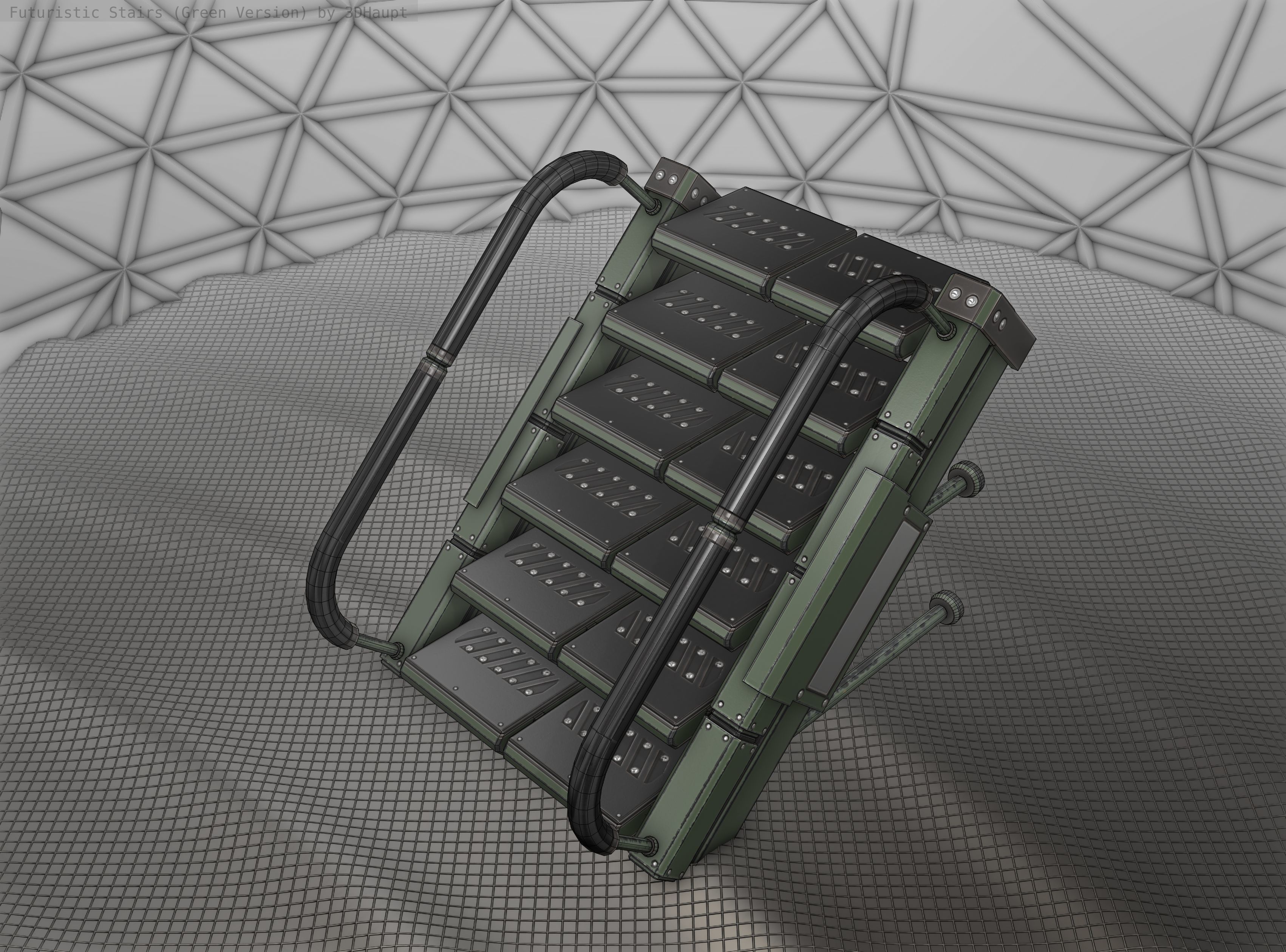 Sci-Fi Stairs - 4 - Green Version  Low-poly 3D model_22