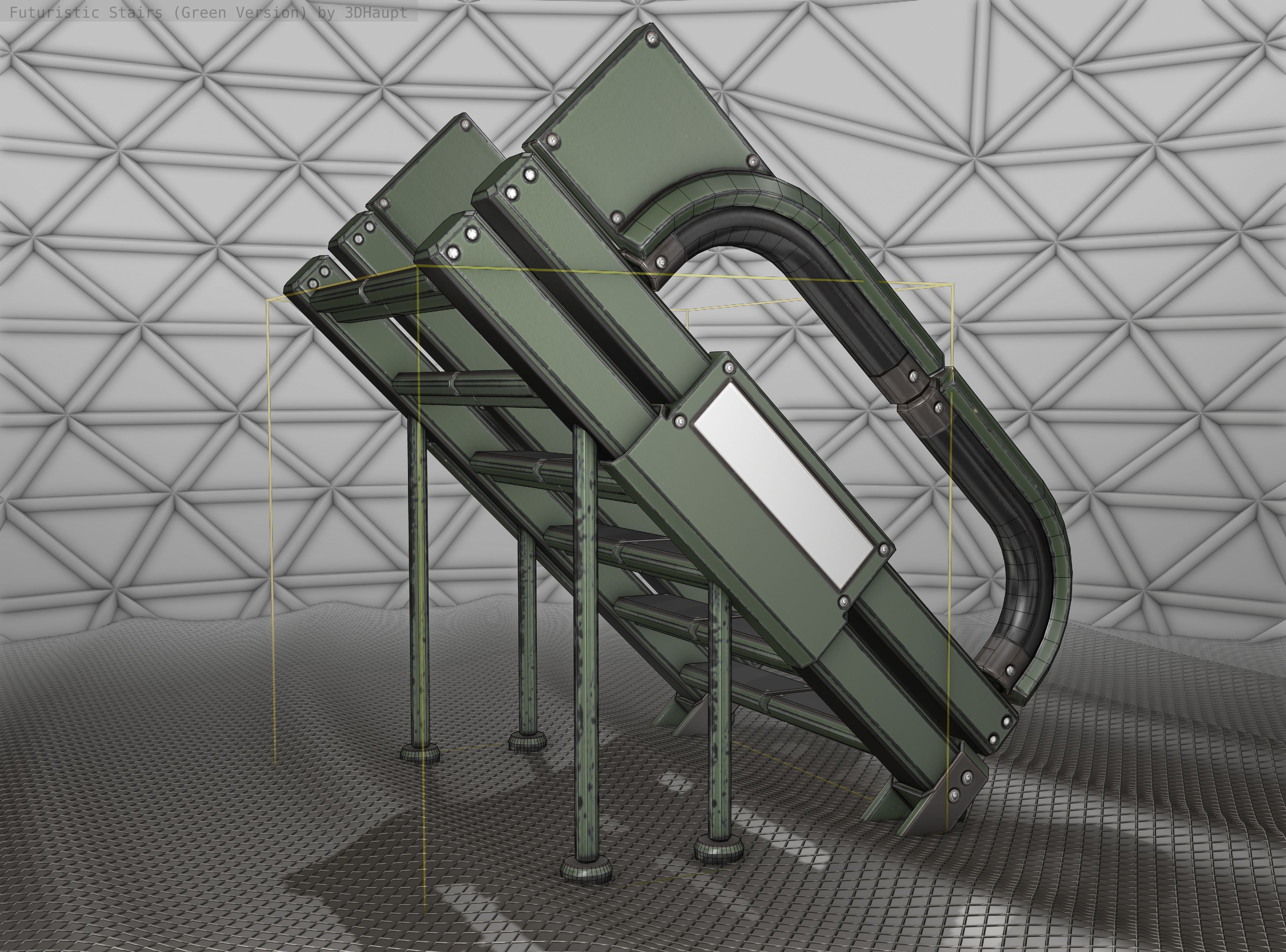Sci-Fi Stairs - 4 - Green Version  Low-poly 3D model_12