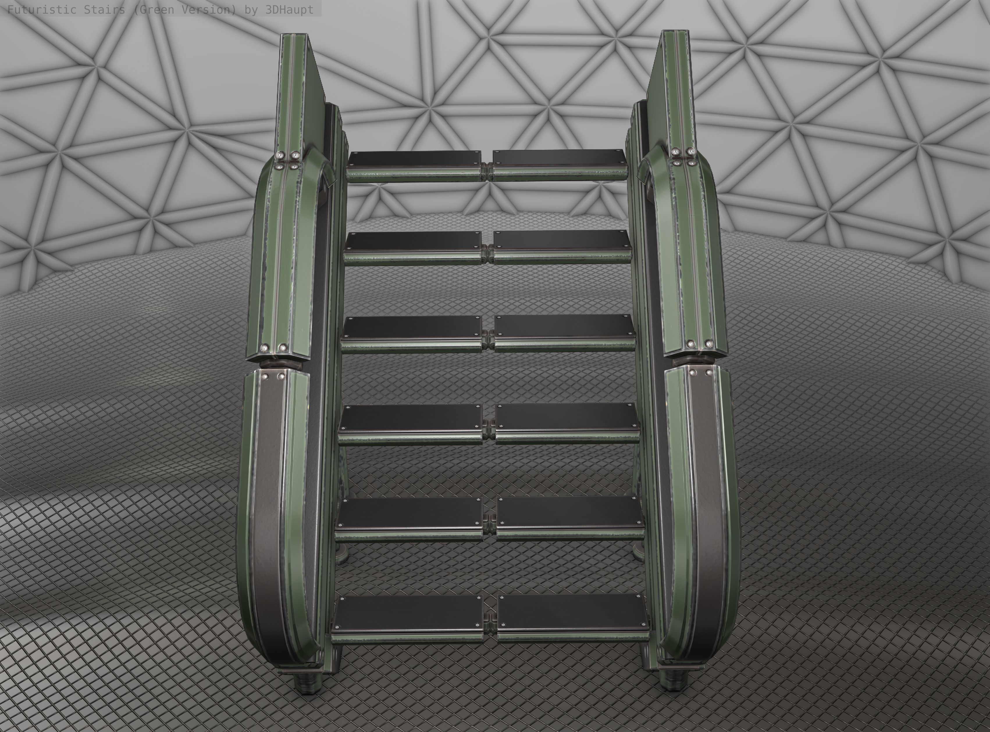 Sci-Fi Stairs - 4 - Green Version  Low-poly 3D model_7