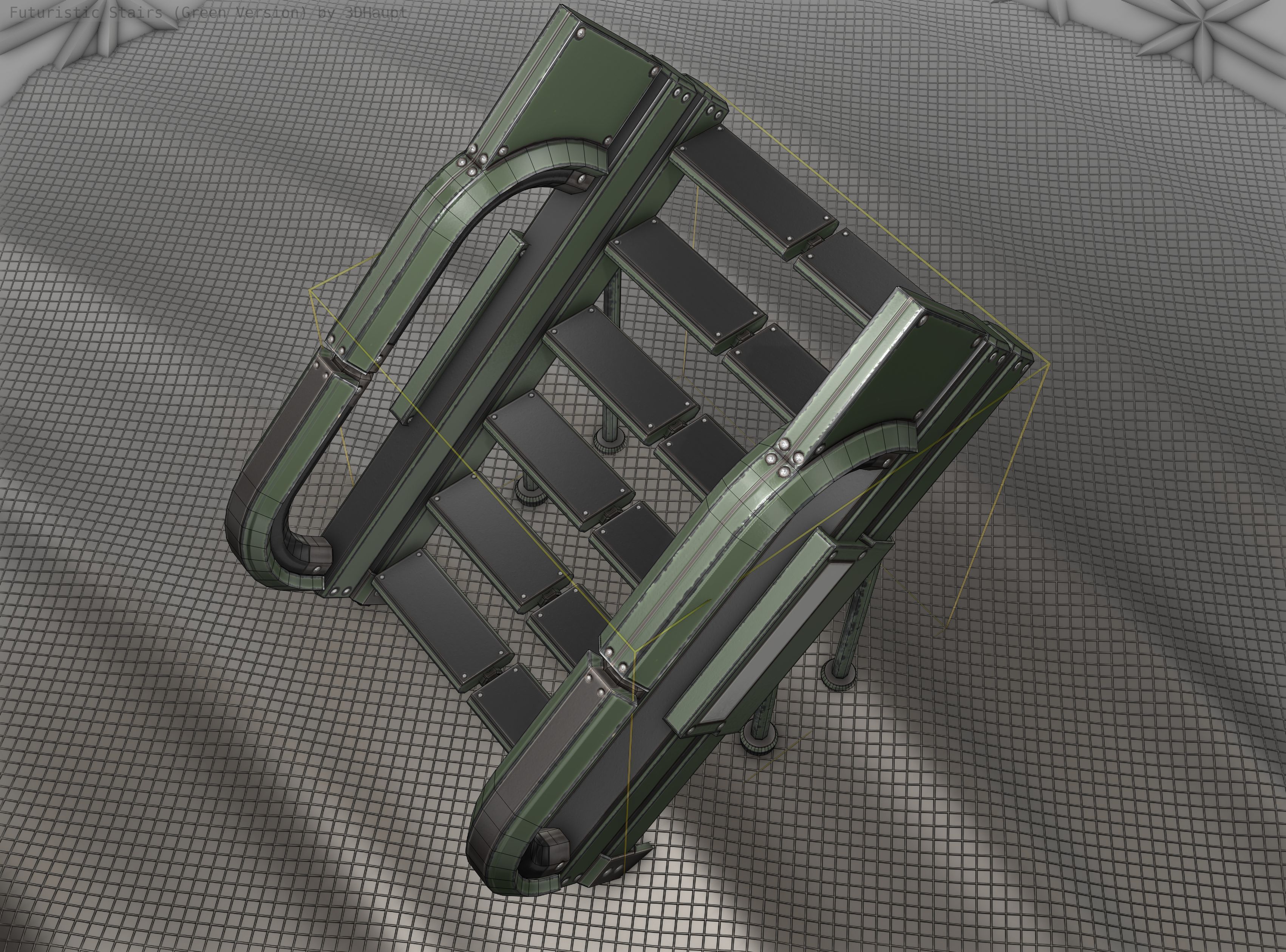 Sci-Fi Stairs - 4 - Green Version  Low-poly 3D model_16