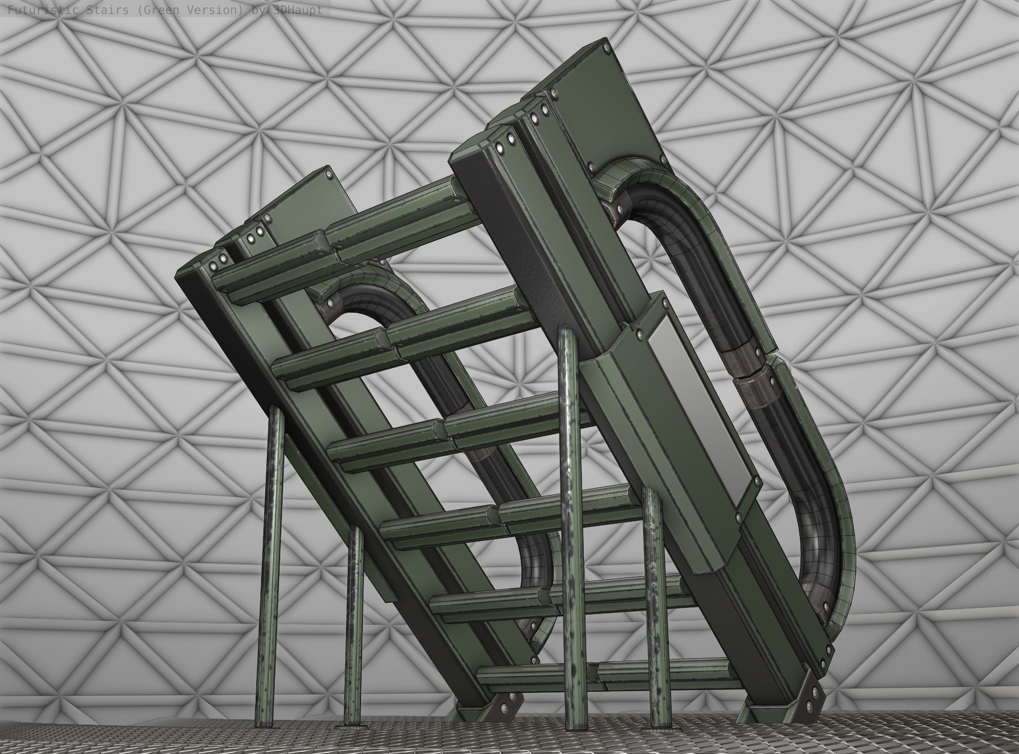 Sci-Fi Stairs - 4 - Green Version  Low-poly 3D model_21