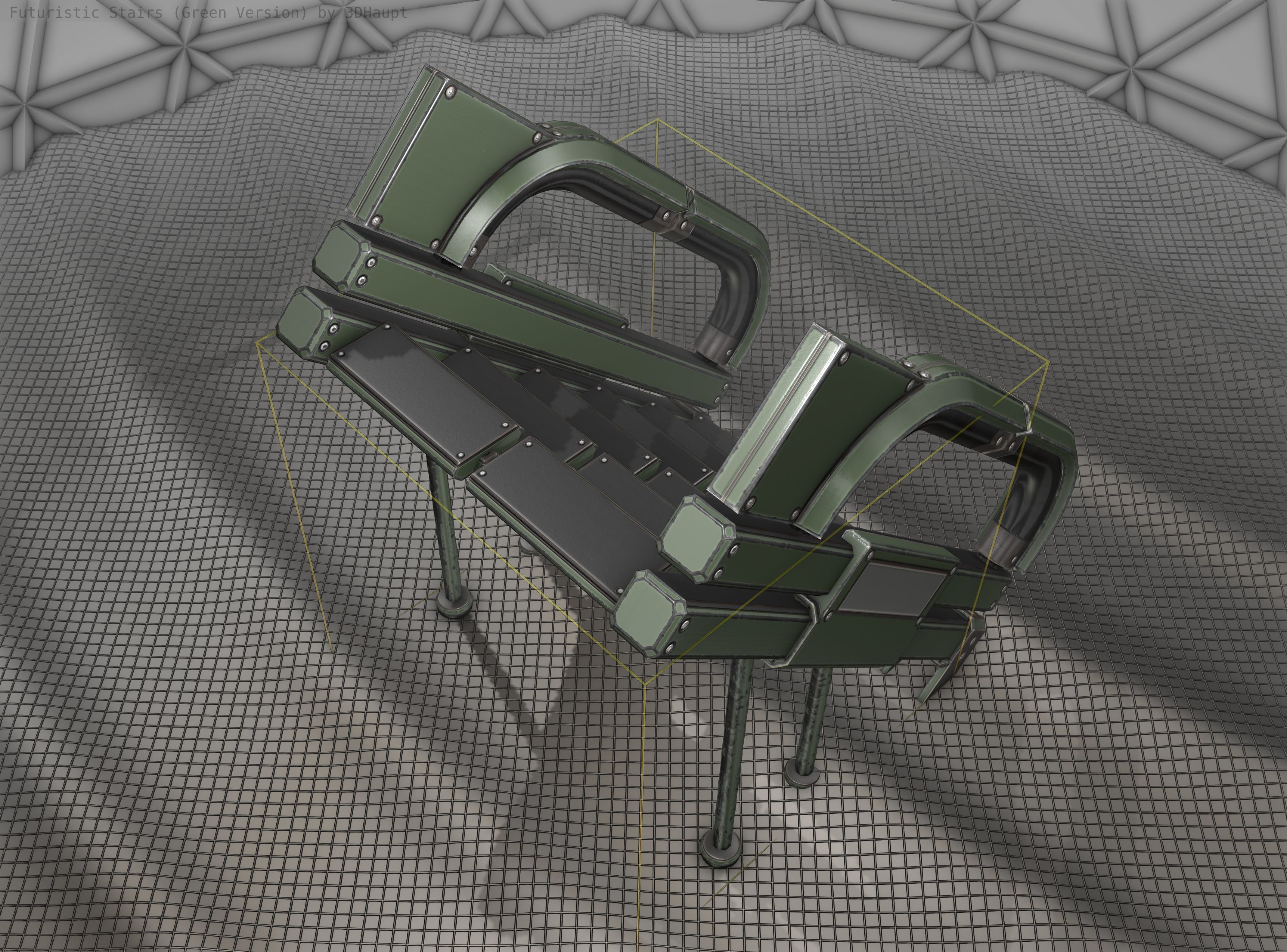 Sci-Fi Stairs - 4 - Green Version  Low-poly 3D model_18