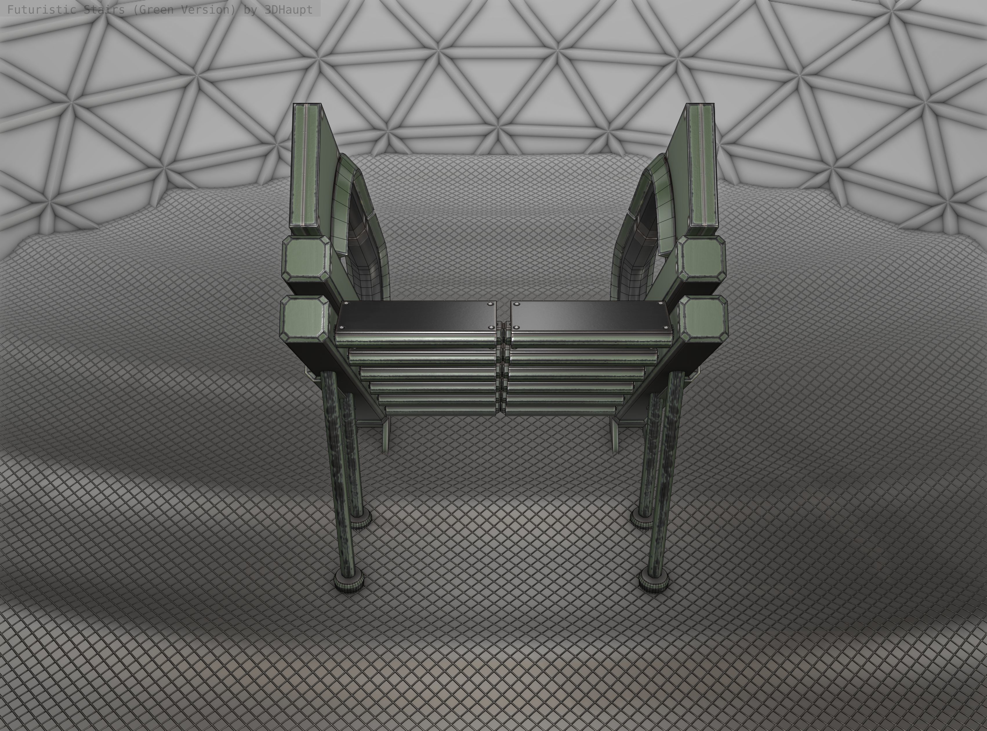 Sci-Fi Stairs - 4 - Green Version  Low-poly 3D model_3