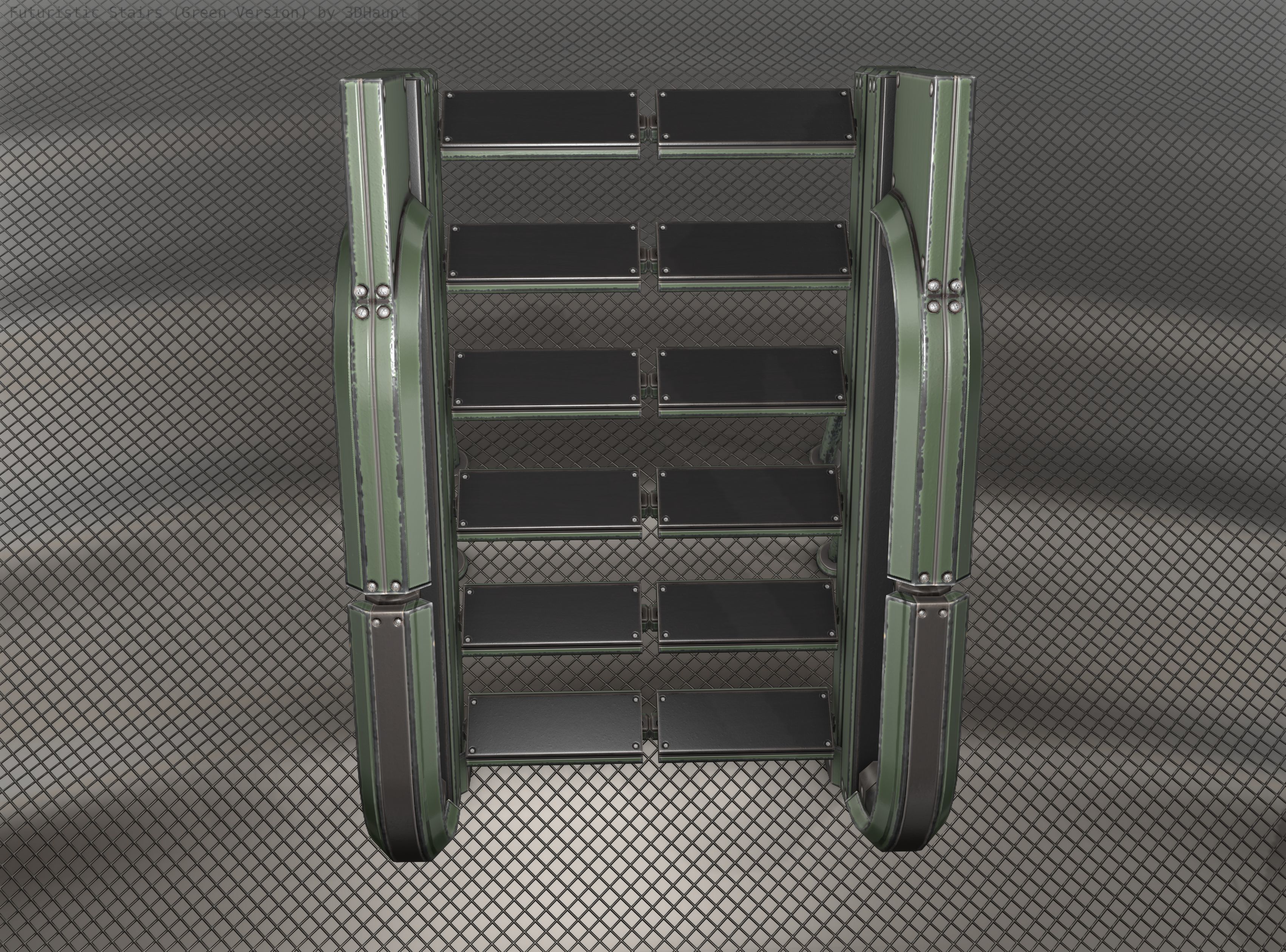 Sci-Fi Stairs - 4 - Green Version  Low-poly 3D model_15