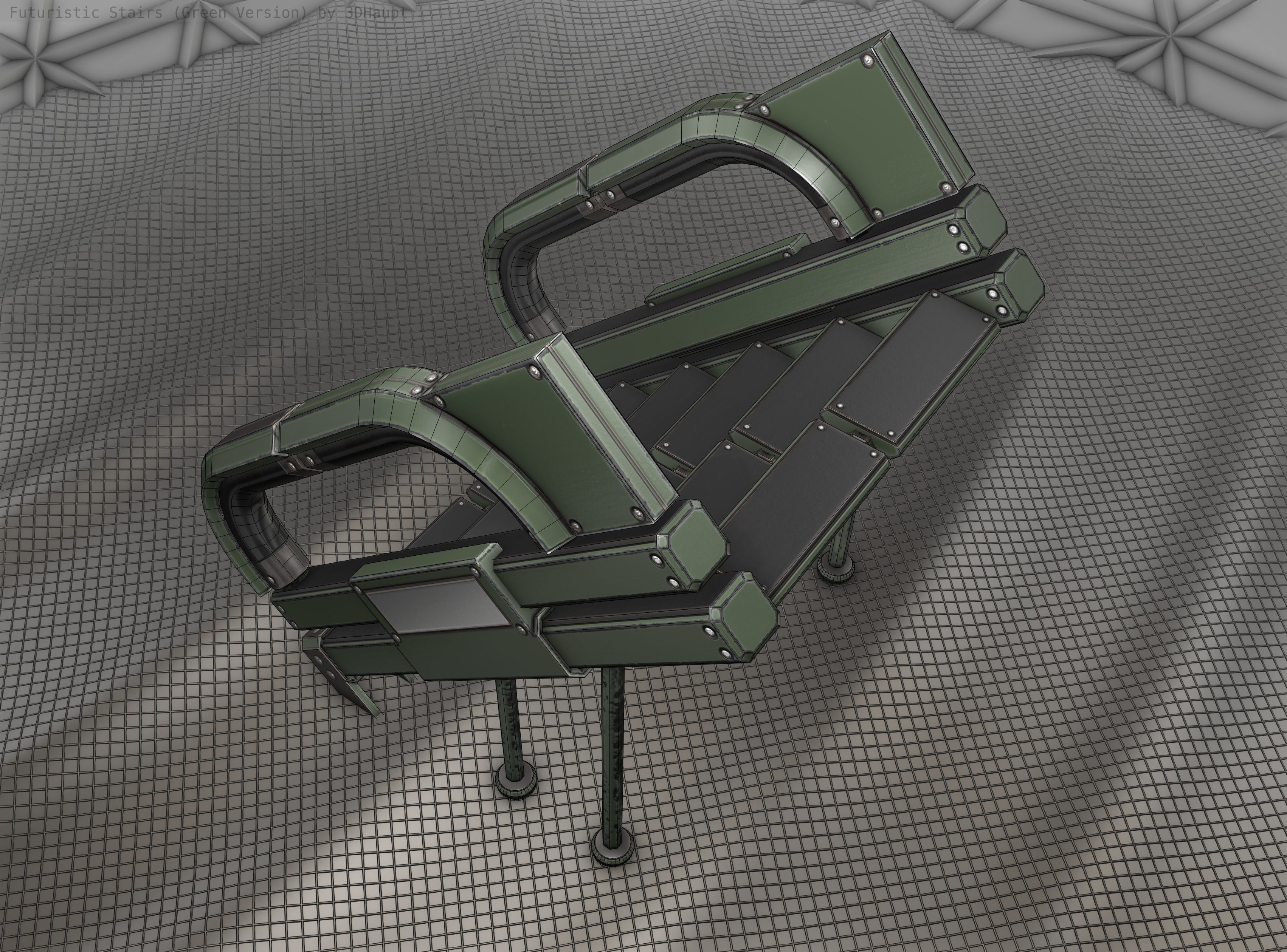 Sci-Fi Stairs - 4 - Green Version  Low-poly 3D model_17