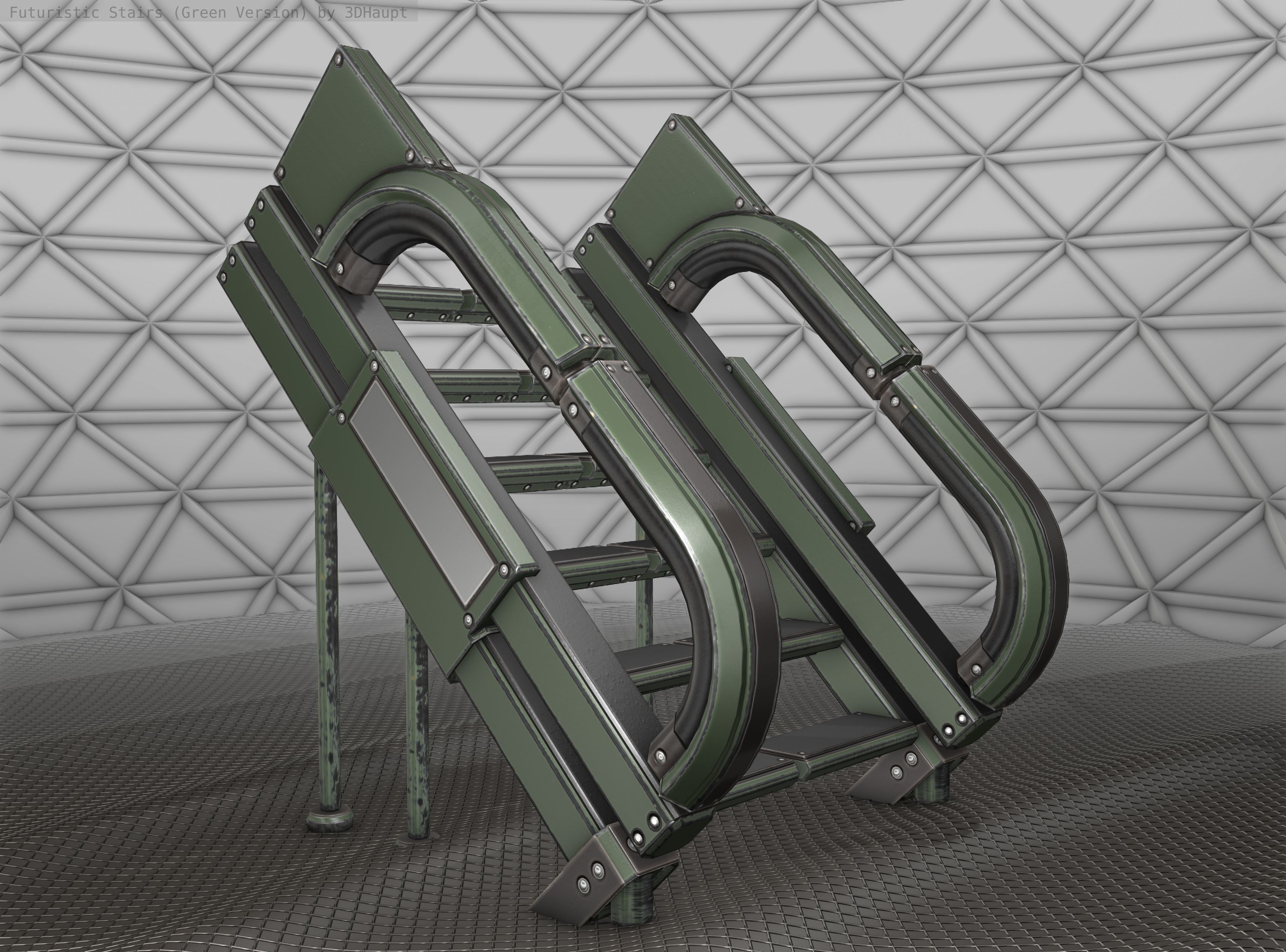 Sci-Fi Stairs - 4 - Green Version  Low-poly 3D model_13