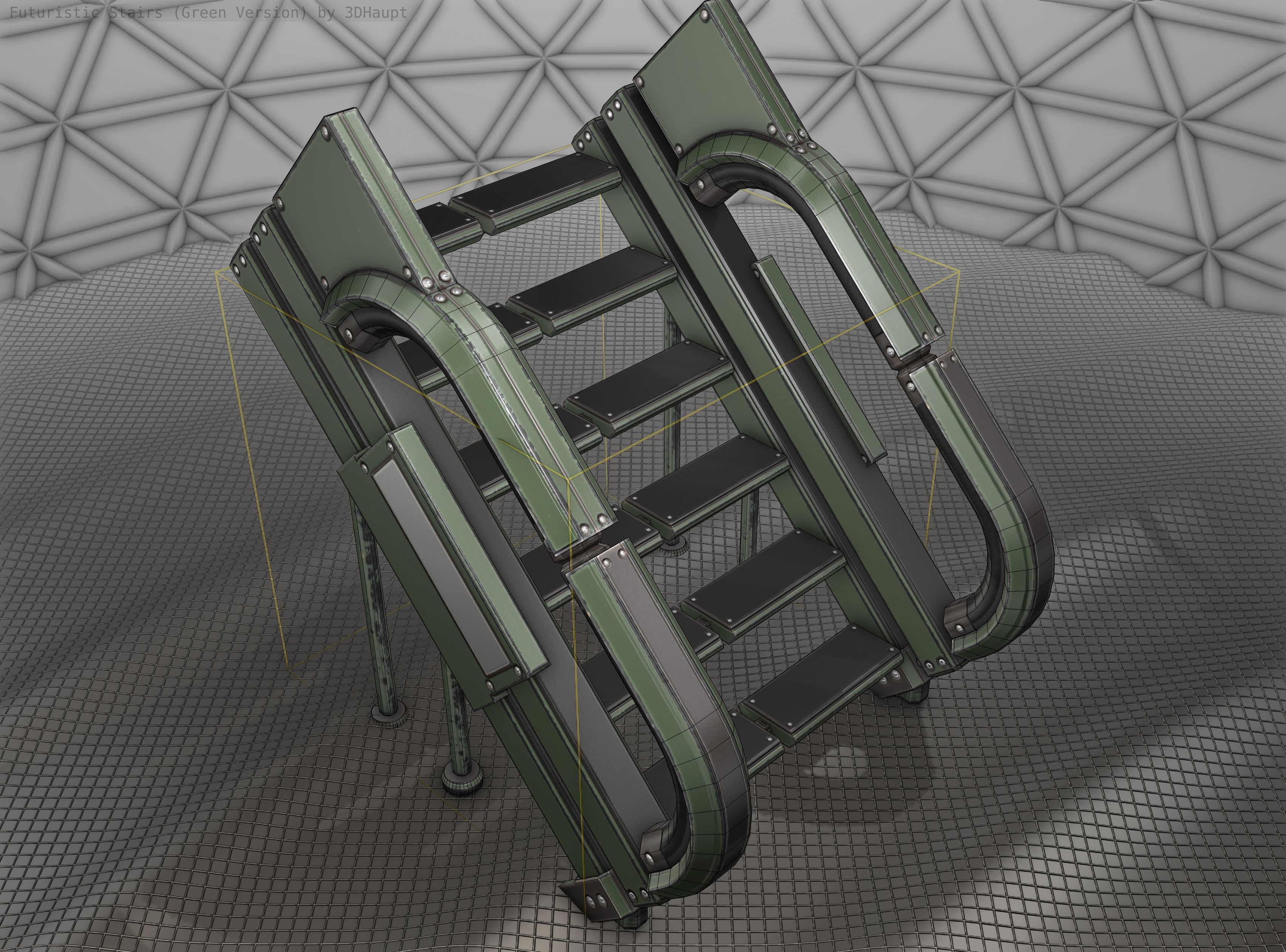 Sci-Fi Stairs - 4 - Green Version  Low-poly 3D model_6