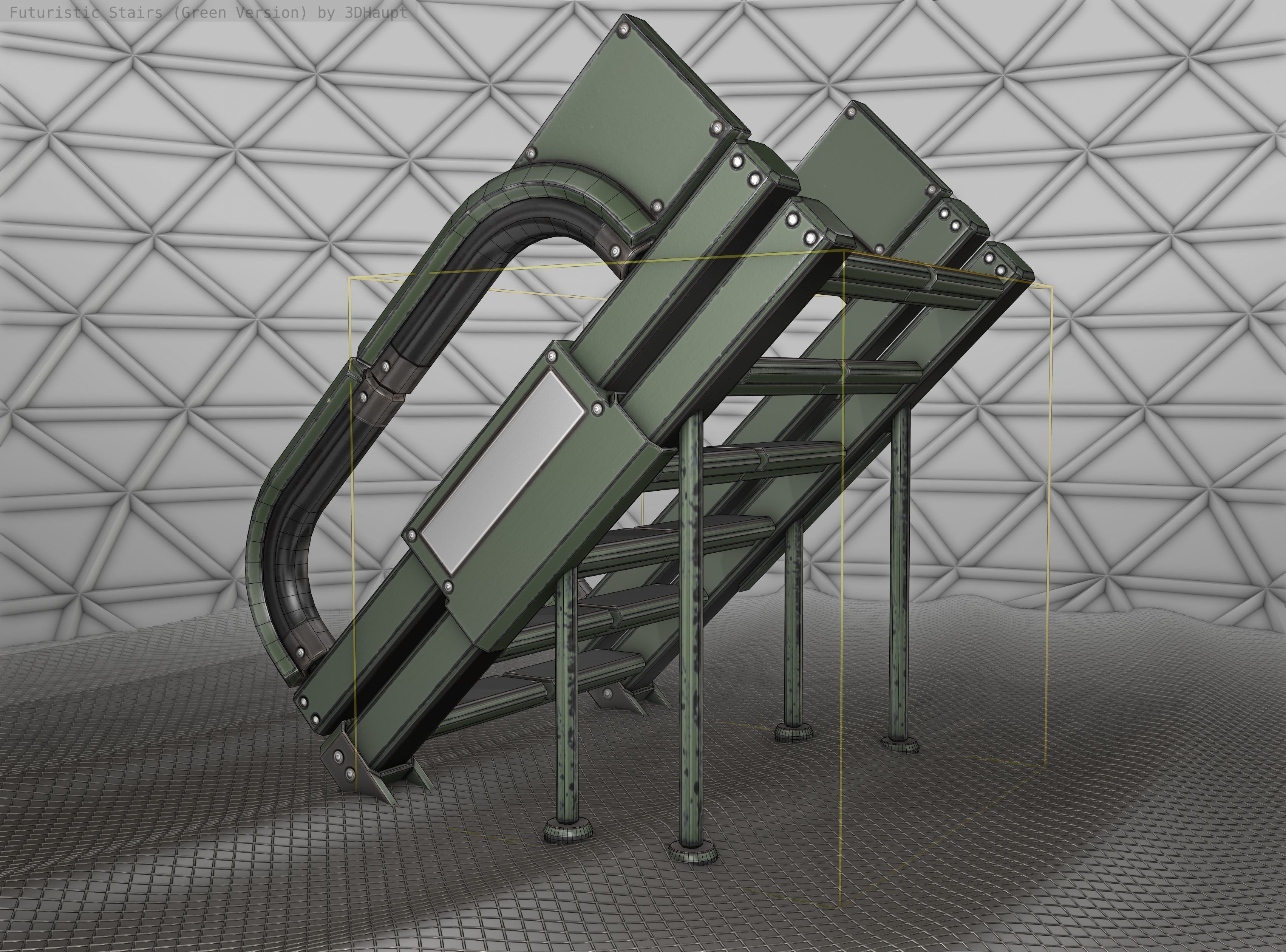 Sci-Fi Stairs - 4 - Green Version  Low-poly 3D model_10