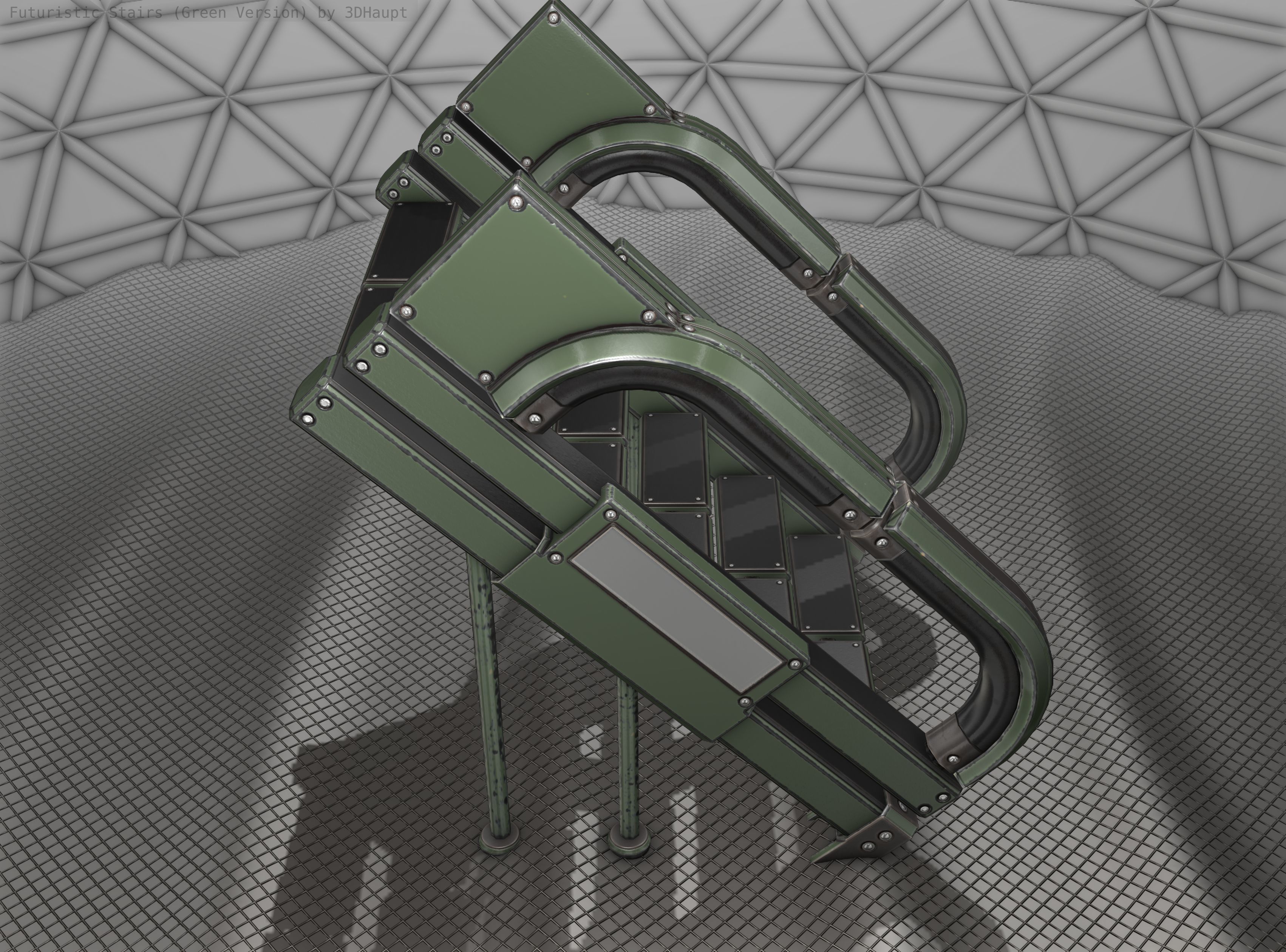Sci-Fi Stairs - 4 - Green Version  Low-poly 3D model_5