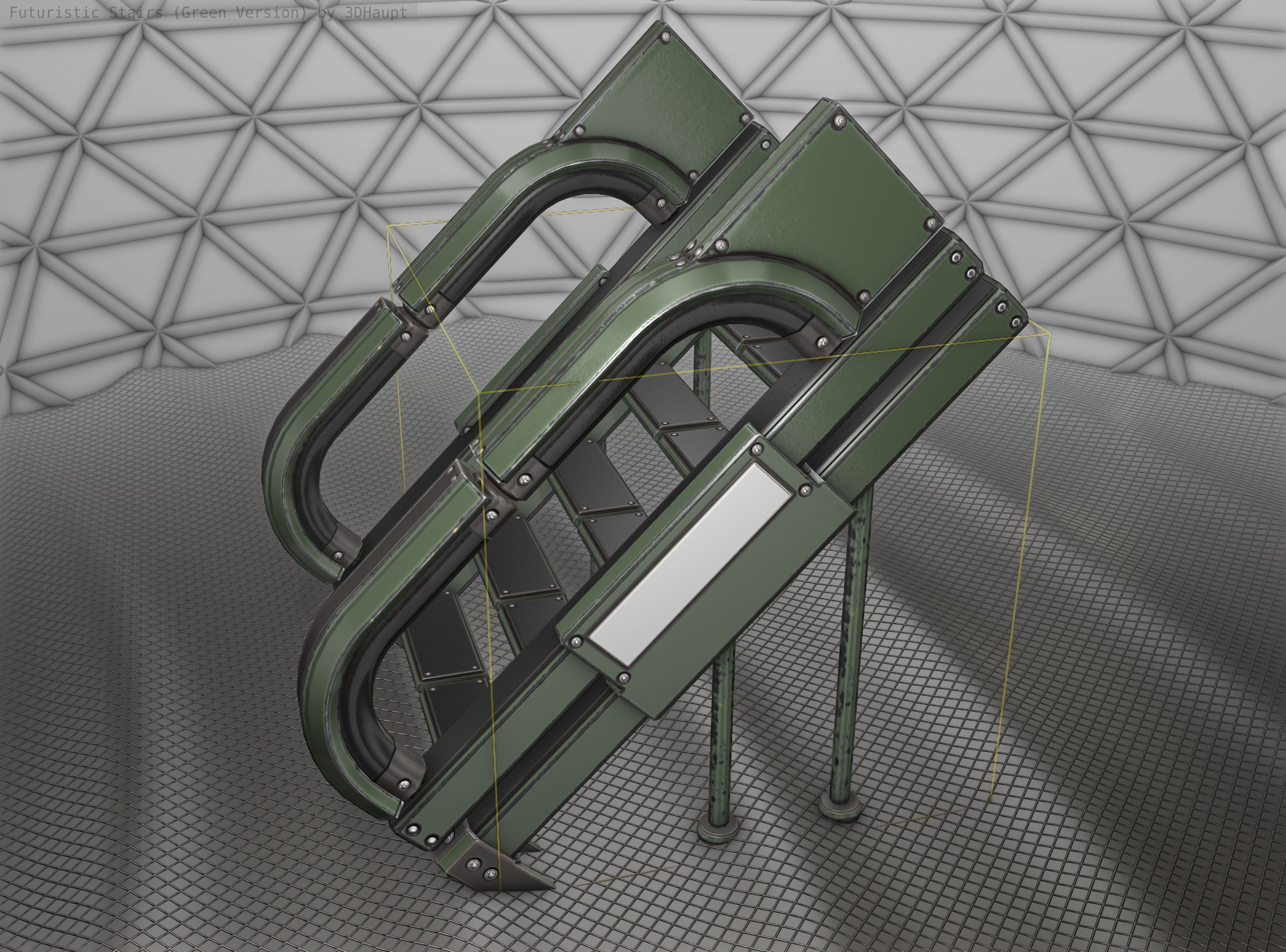 Sci-Fi Stairs - 4 - Green Version  Low-poly 3D model_25
