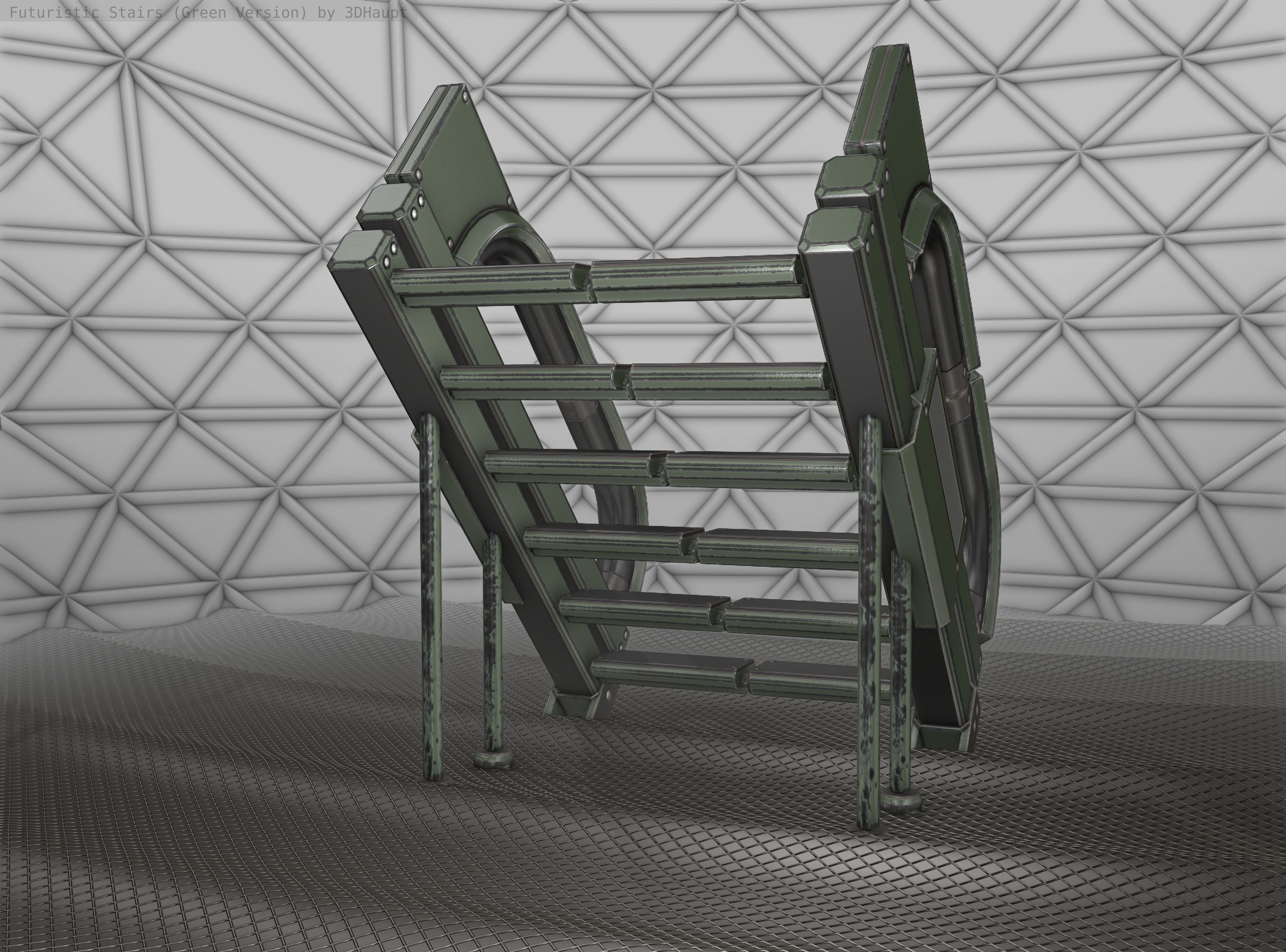 Sci-Fi Stairs - 4 - Green Version  Low-poly 3D model_11