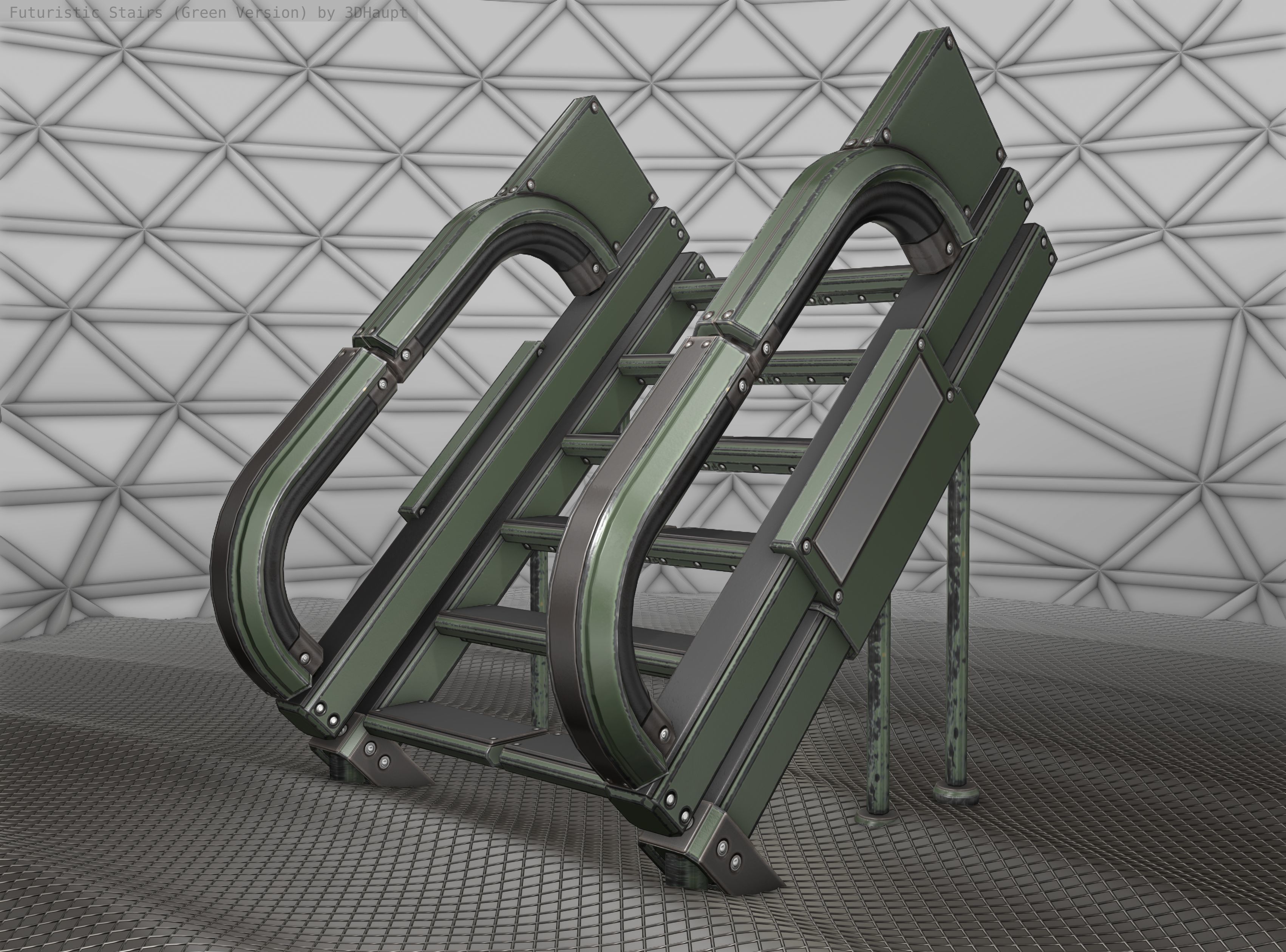 Sci-Fi Stairs - 4 - Green Version  Low-poly 3D model_9