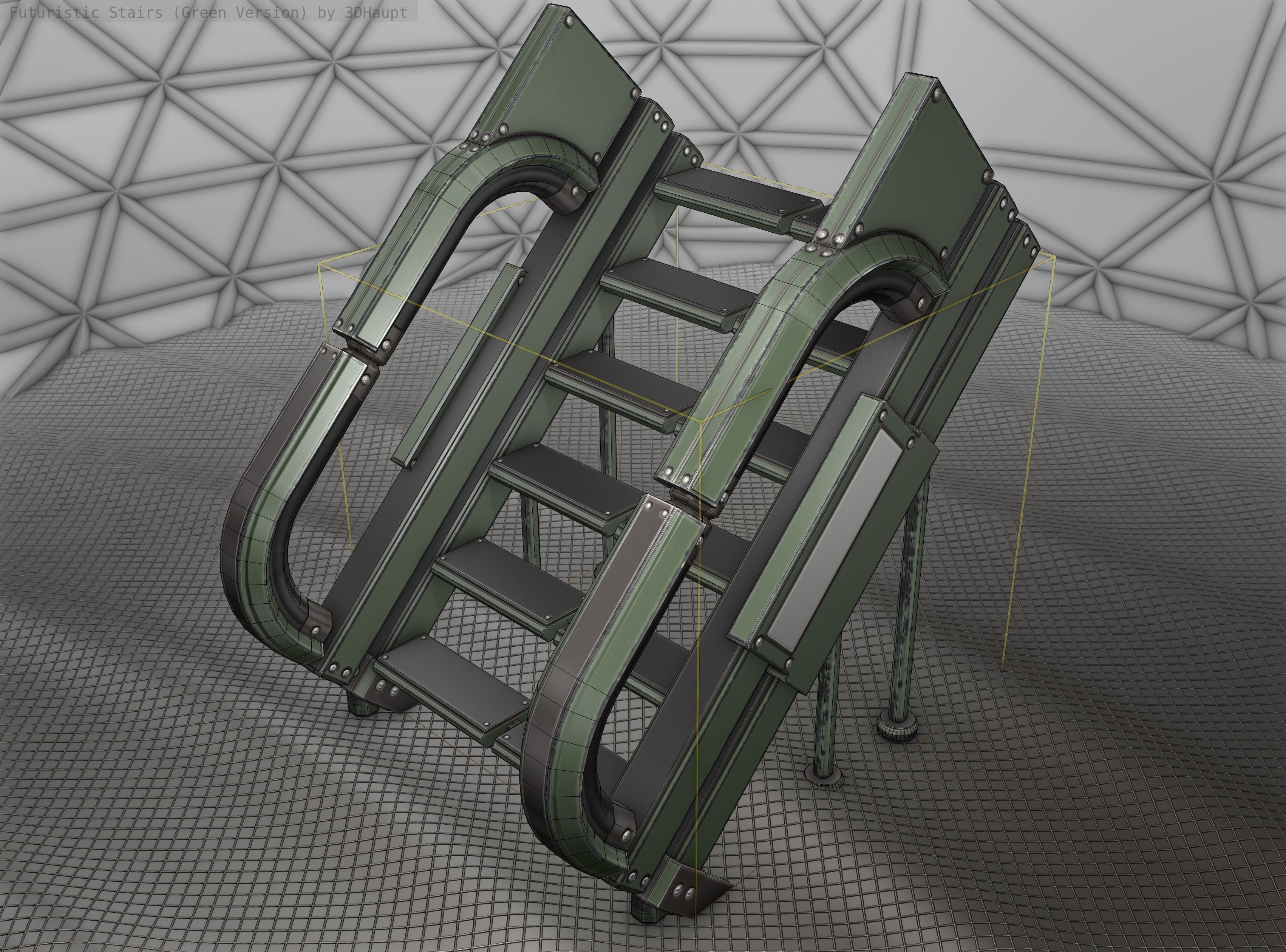 Sci-Fi Stairs - 4 - Green Version  Low-poly 3D model_8