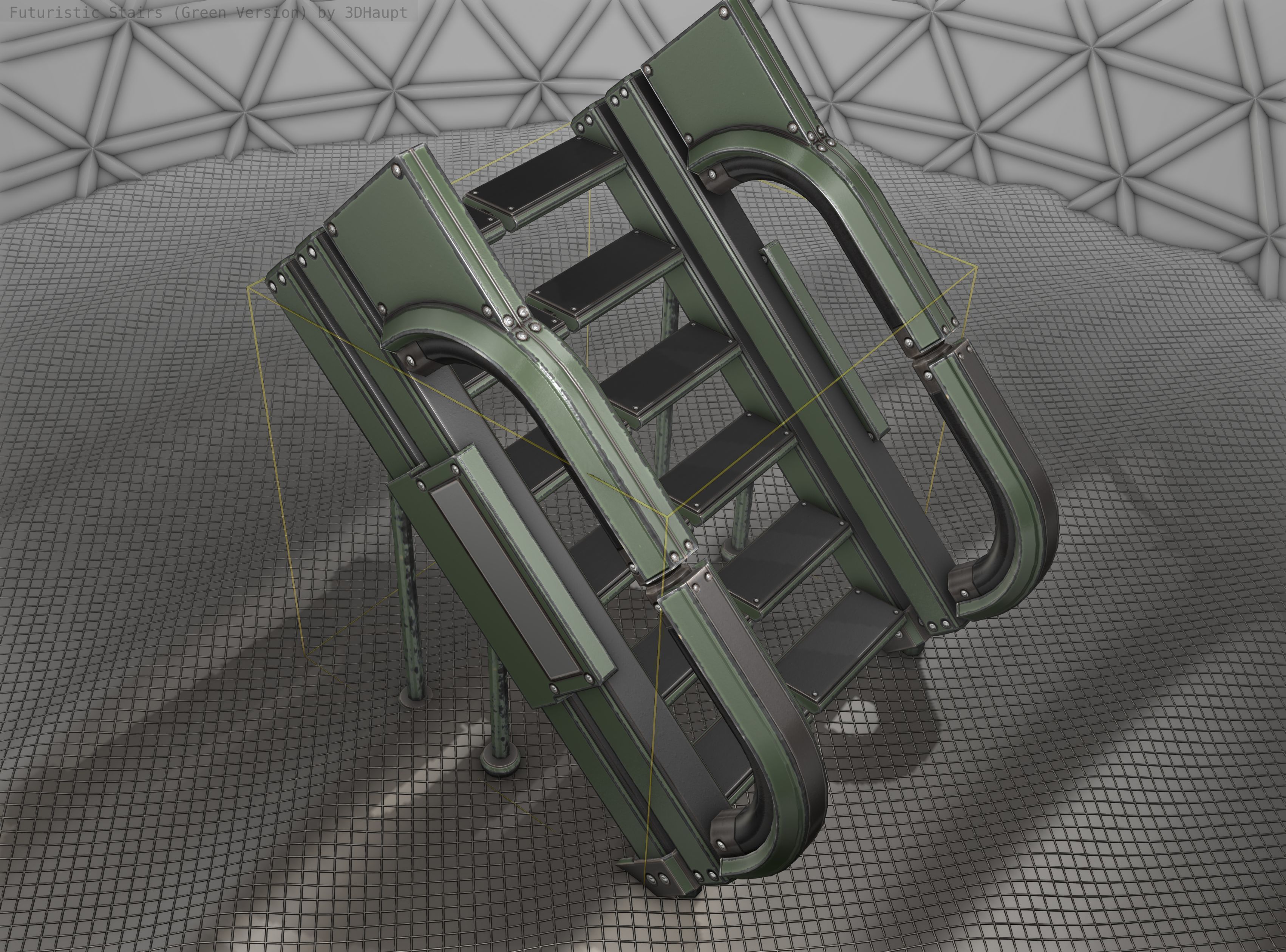 Sci-Fi Stairs - 4 - Green Version  Low-poly 3D model_20