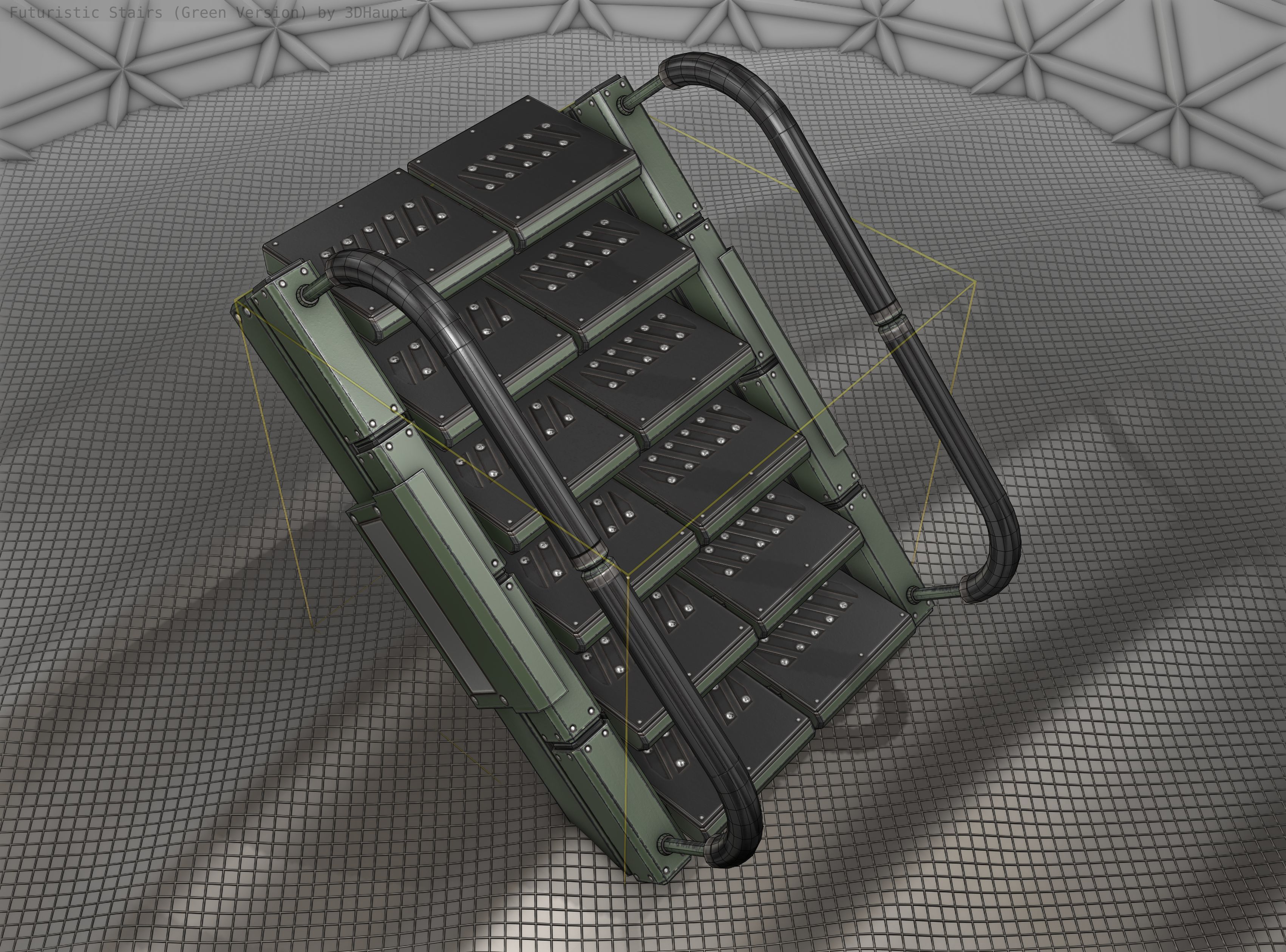 Sci-Fi Stairs - 7 - Green Version Low-poly 3D model_19