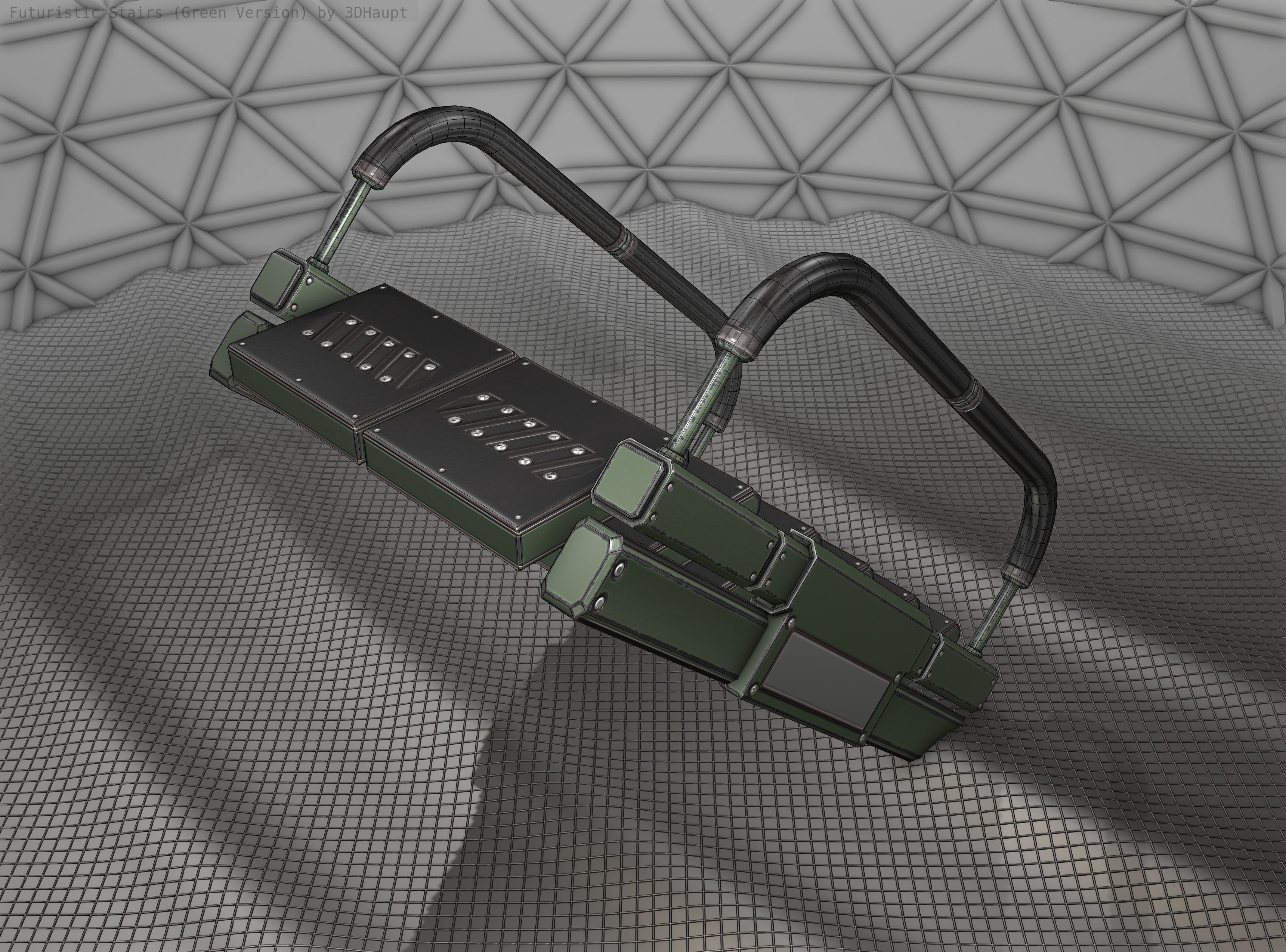 Sci-Fi Stairs - 7 - Green Version Low-poly 3D model_4