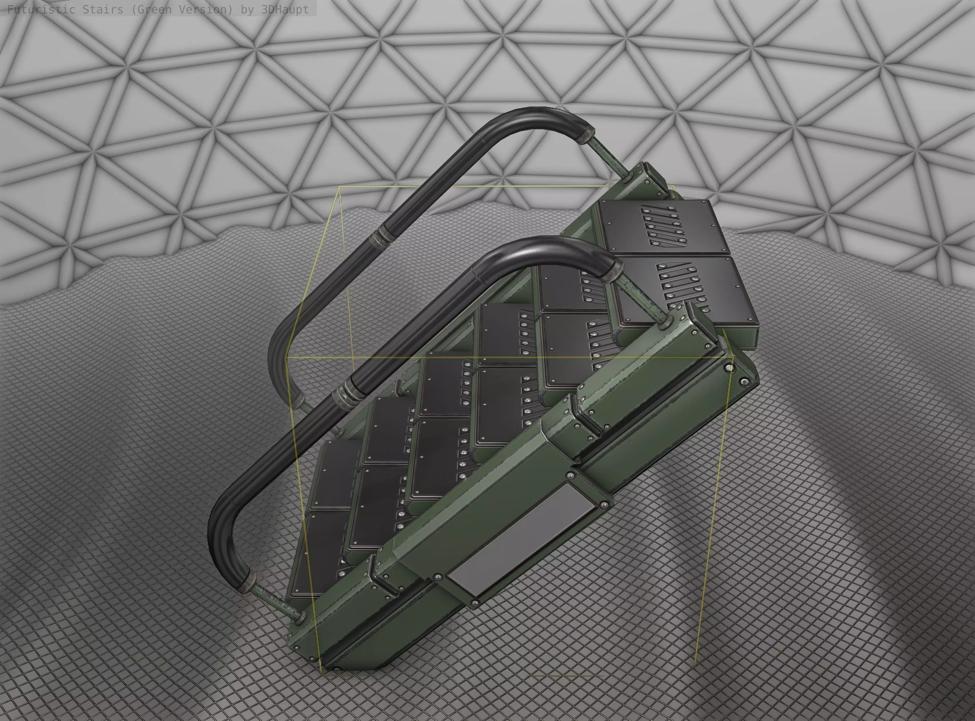 Sci-Fi Stairs - 7 - Green Version Low-poly 3D model_0