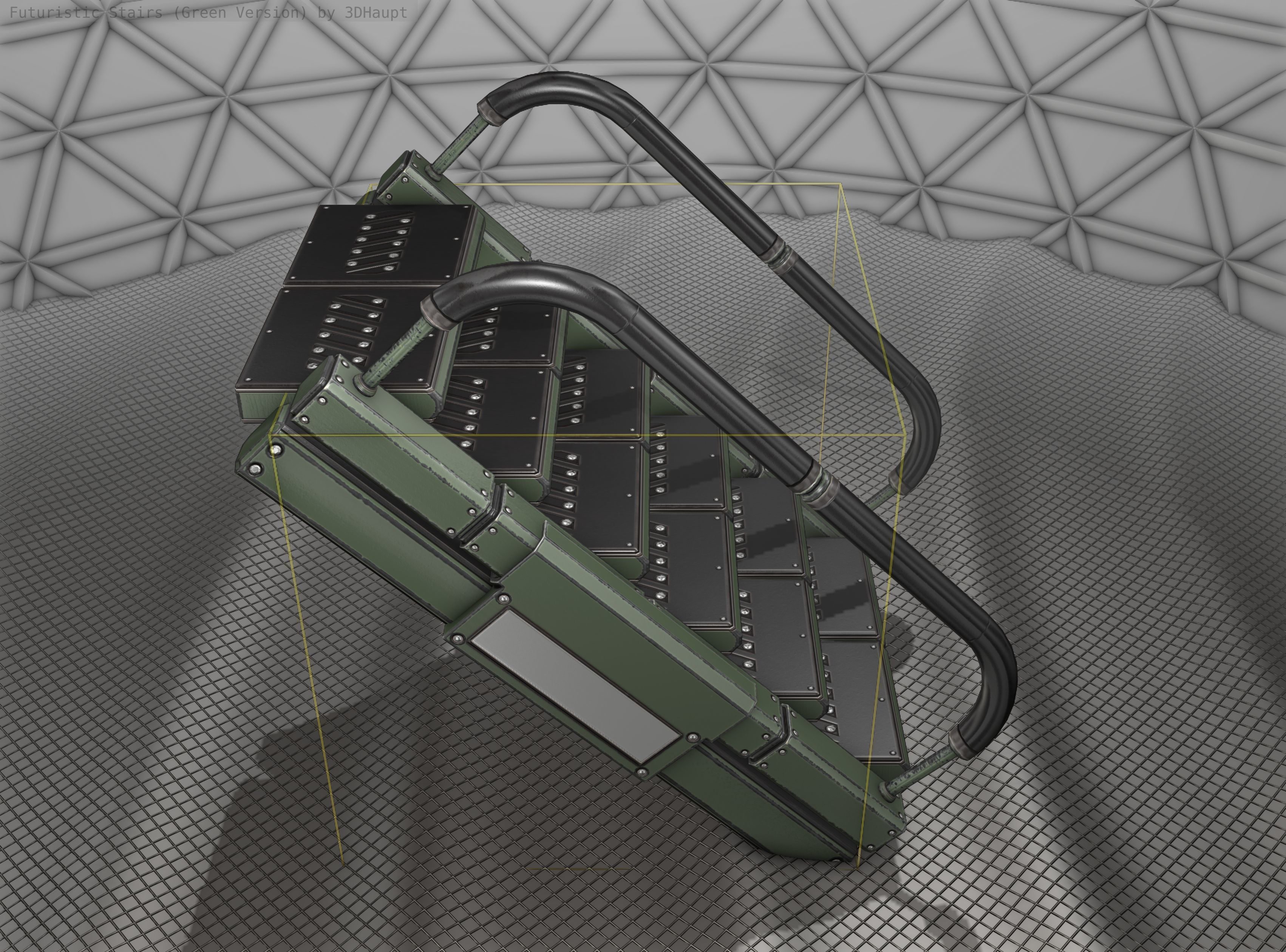 Sci-Fi Stairs - 7 - Green Version Low-poly 3D model_5