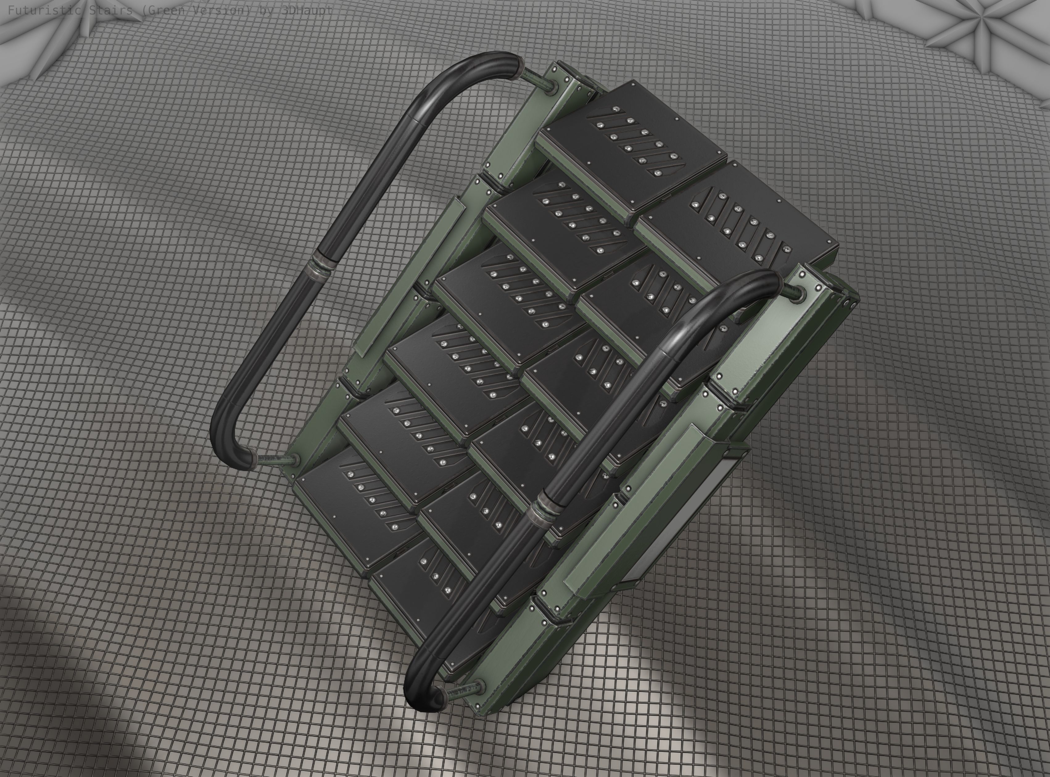 Sci-Fi Stairs - 7 - Green Version Low-poly 3D model_16