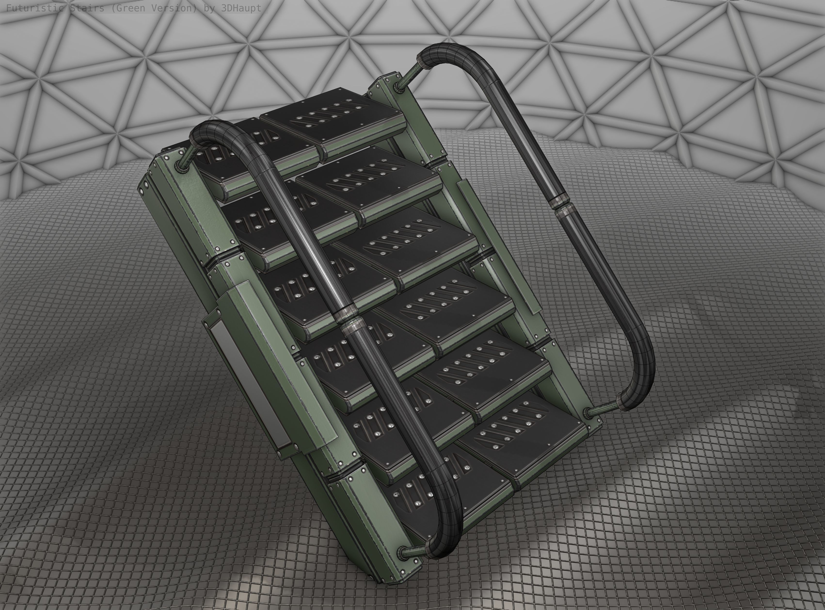 Sci-Fi Stairs - 7 - Green Version Low-poly 3D model_6