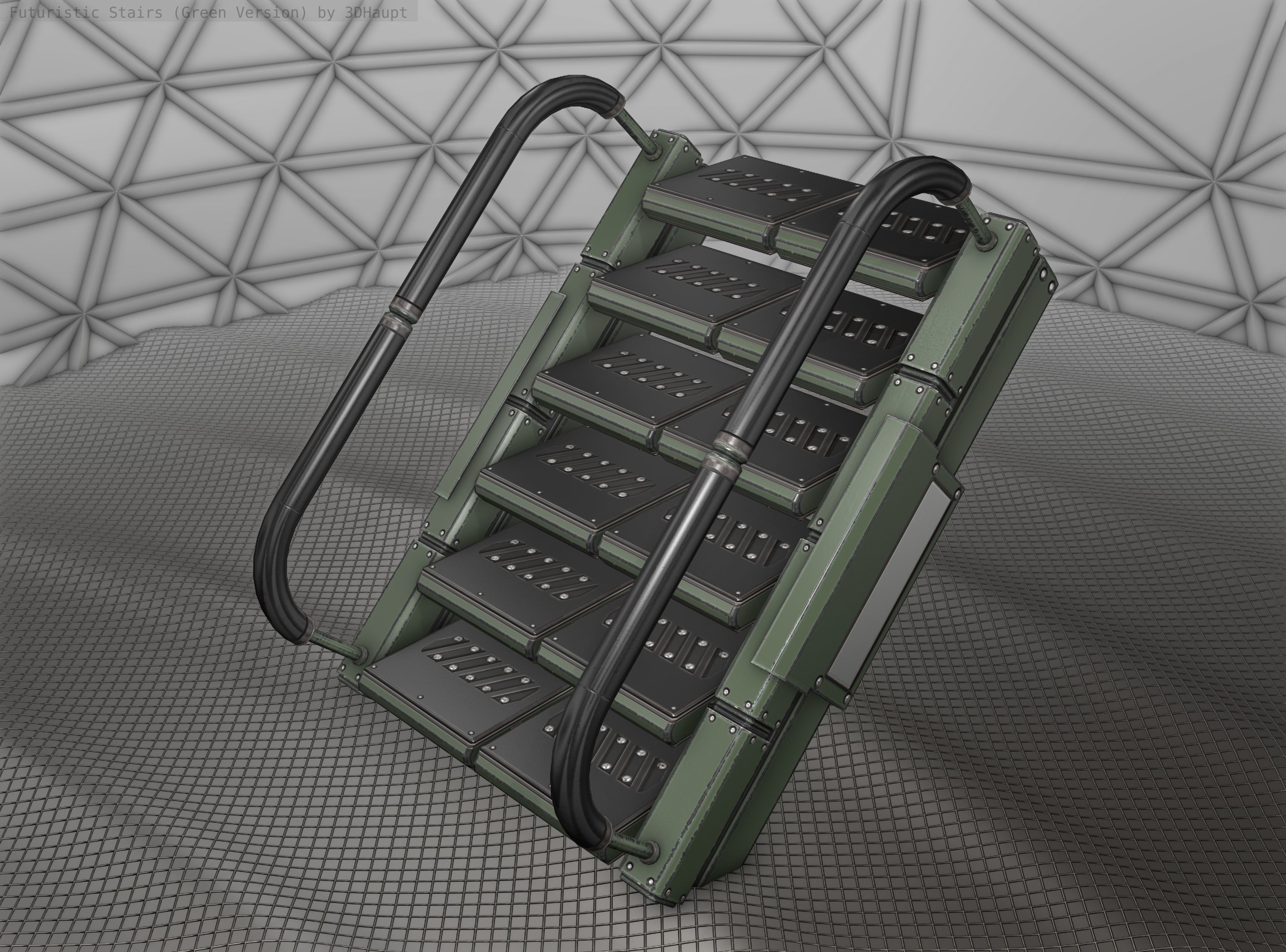 Sci-Fi Stairs - 7 - Green Version Low-poly 3D model_8