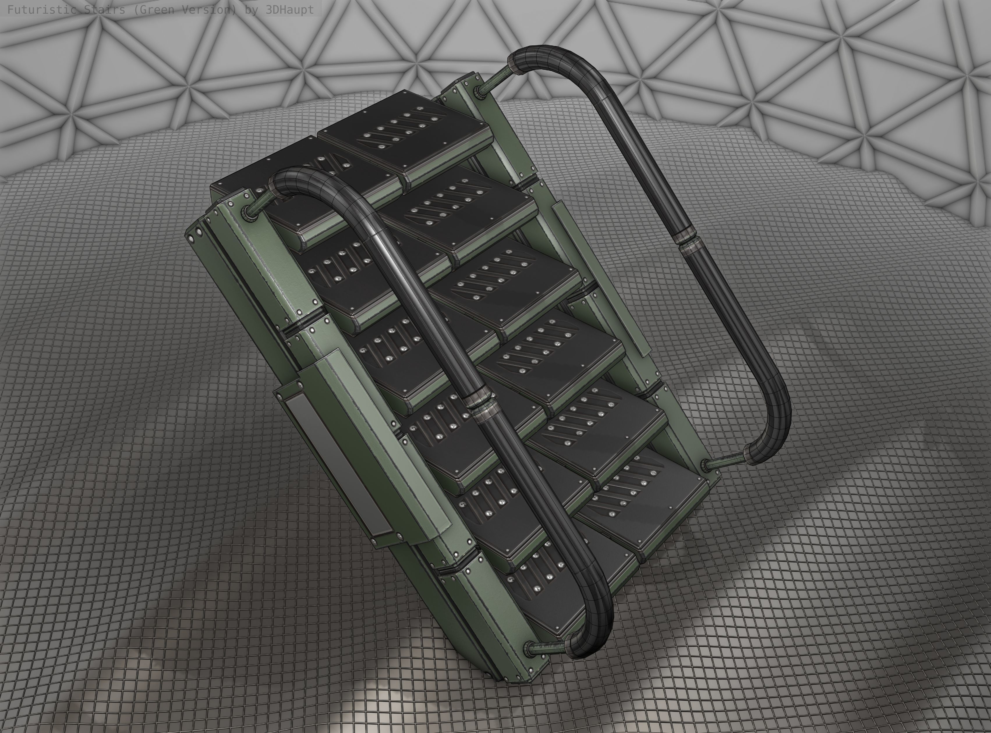 Sci-Fi Stairs - 7 - Green Version Low-poly 3D model_20