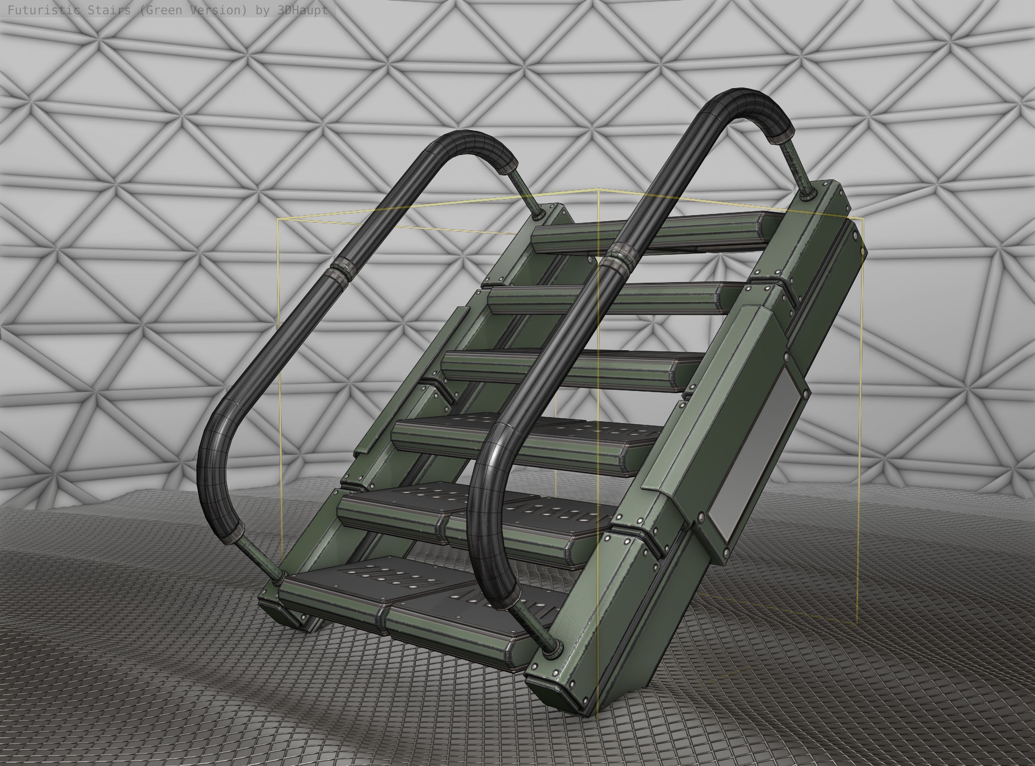 Sci-Fi Stairs - 7 - Green Version Low-poly 3D model_9