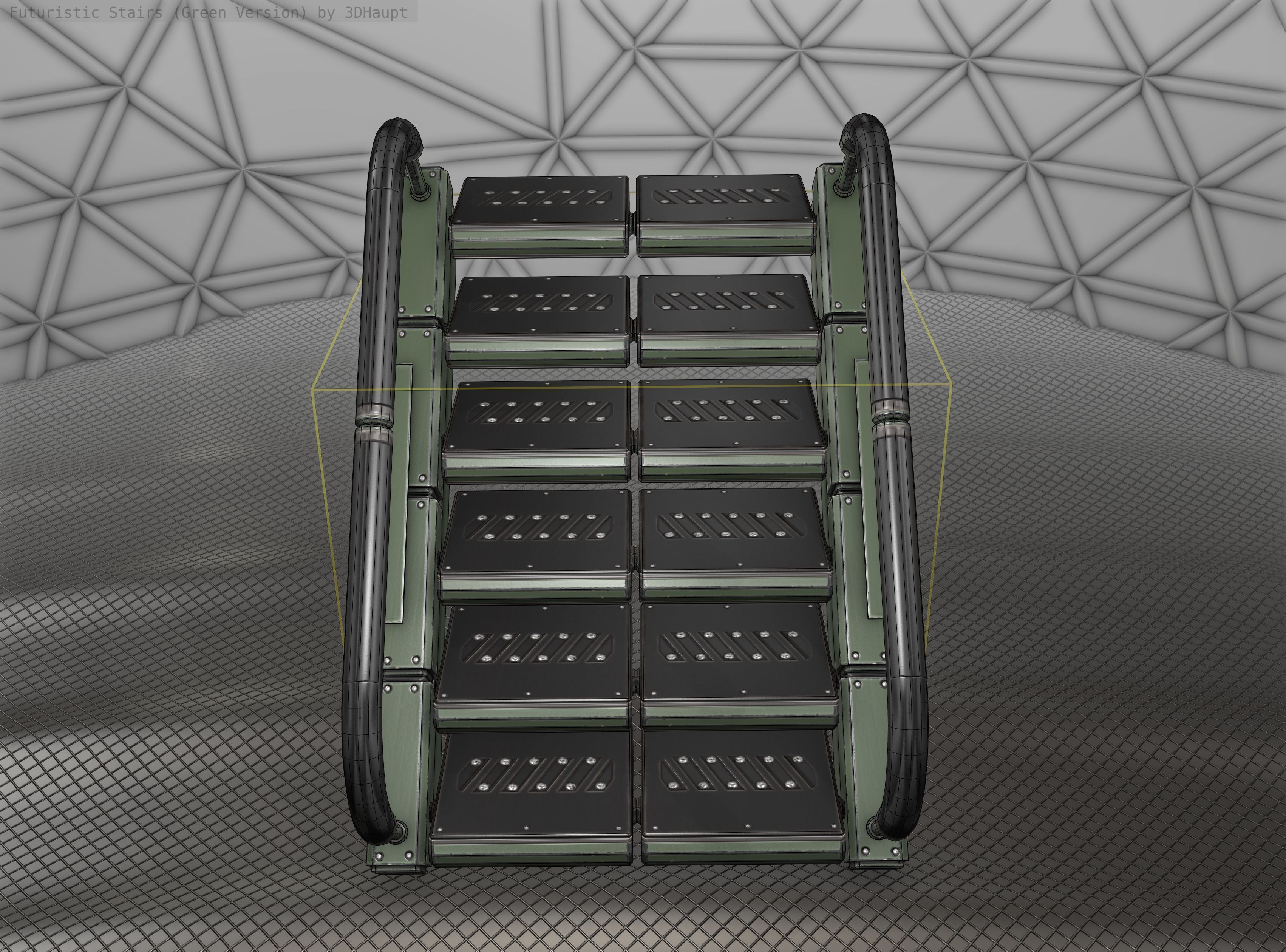 Sci-Fi Stairs - 7 - Green Version Low-poly 3D model_7