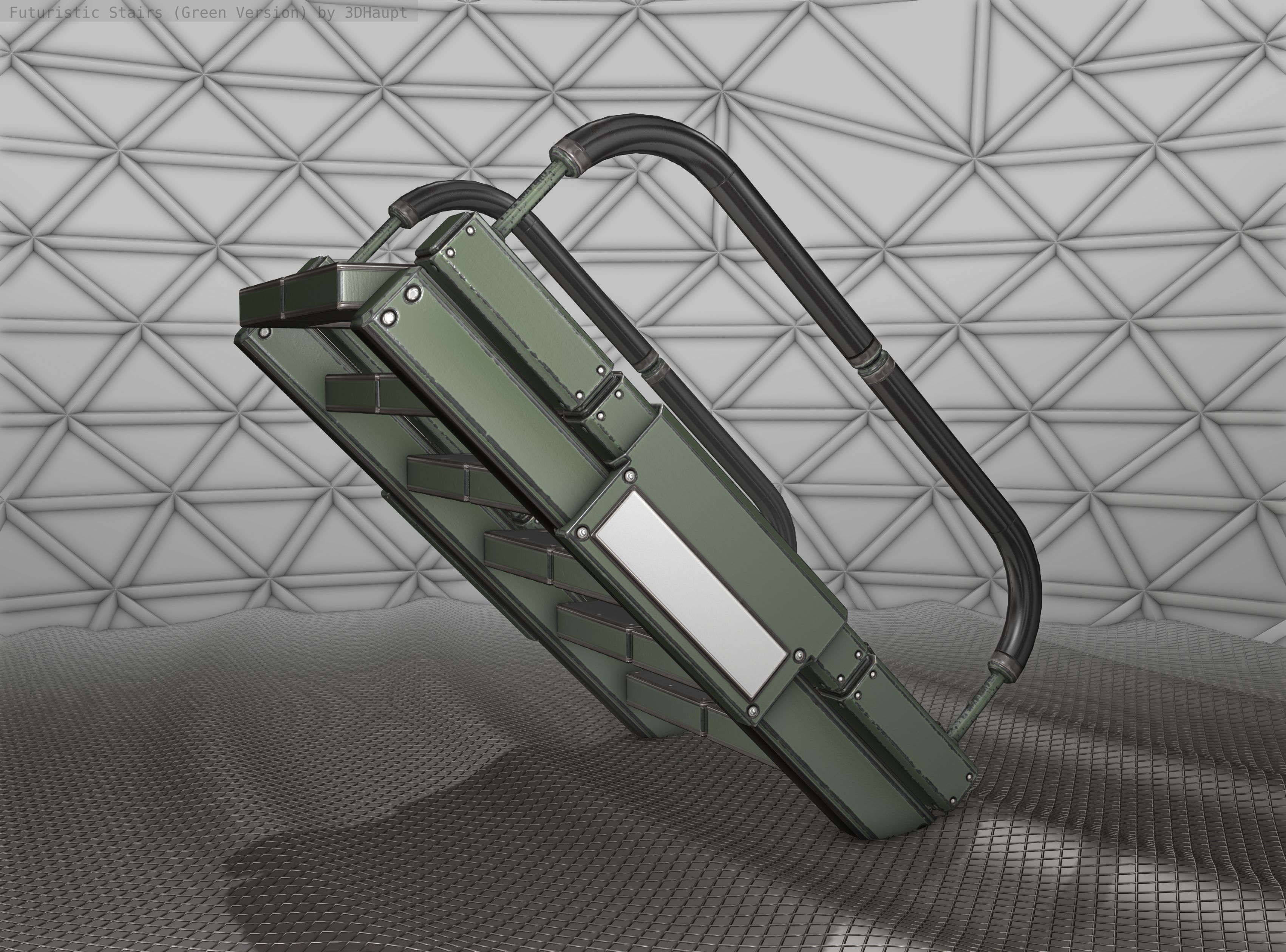 Sci-Fi Stairs - 7 - Green Version Low-poly 3D model_12