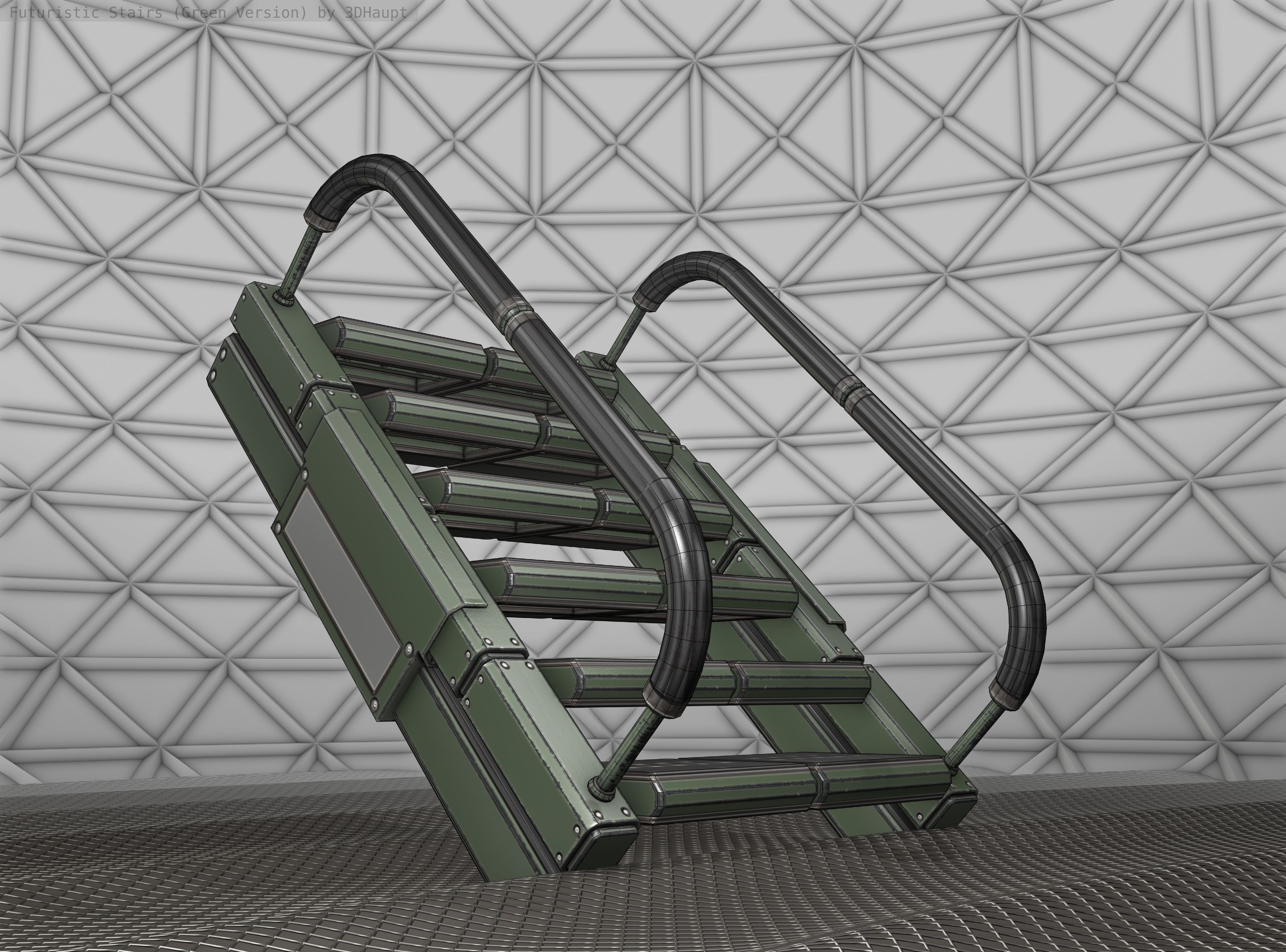 Sci-Fi Stairs - 7 - Green Version Low-poly 3D model_22