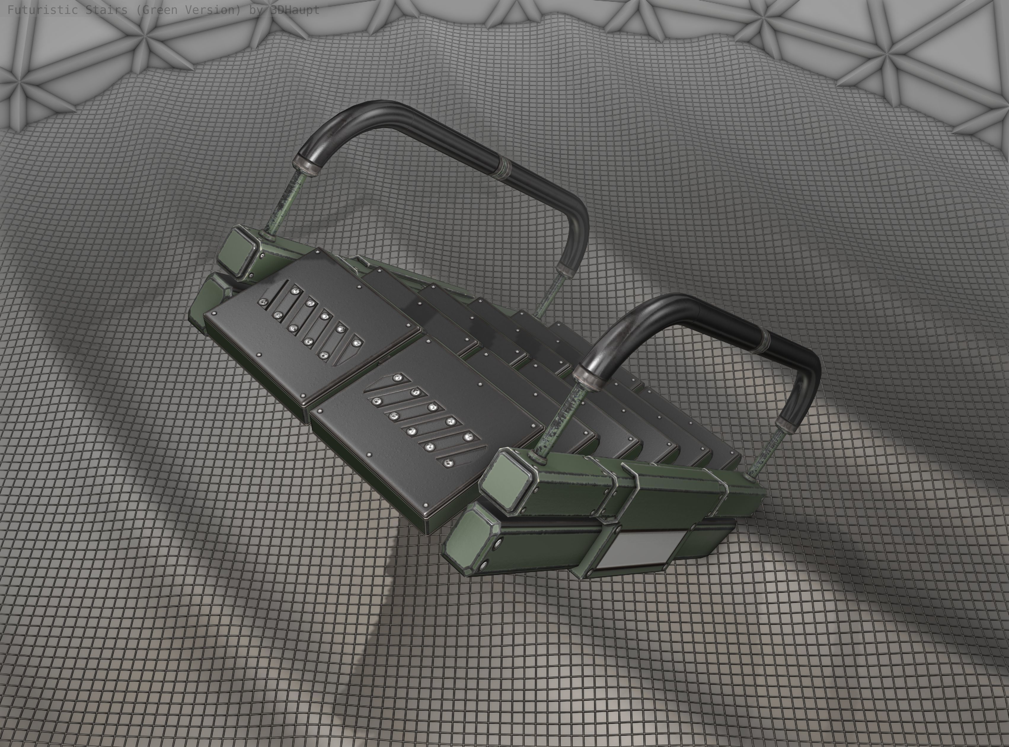 Sci-Fi Stairs - 7 - Green Version Low-poly 3D model_18