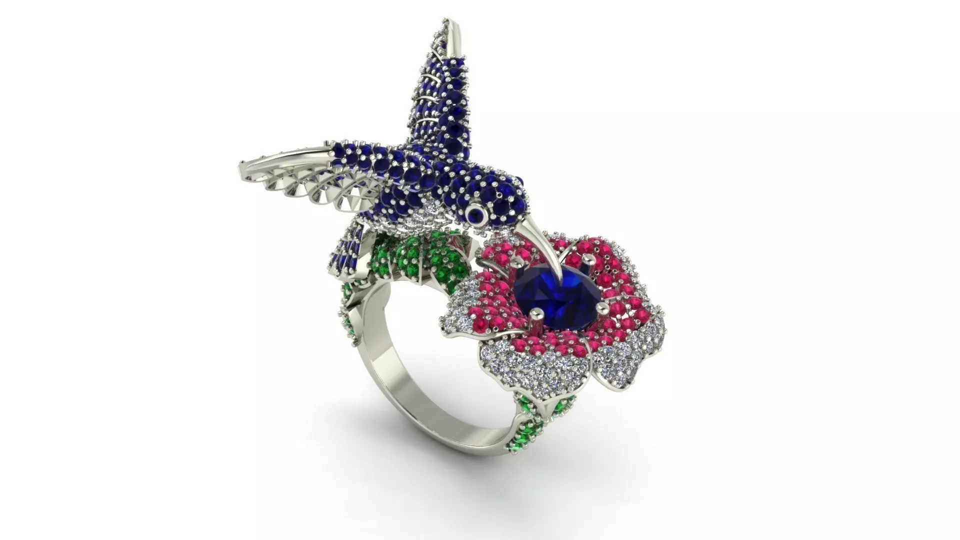 colibri flower ring 3D print model