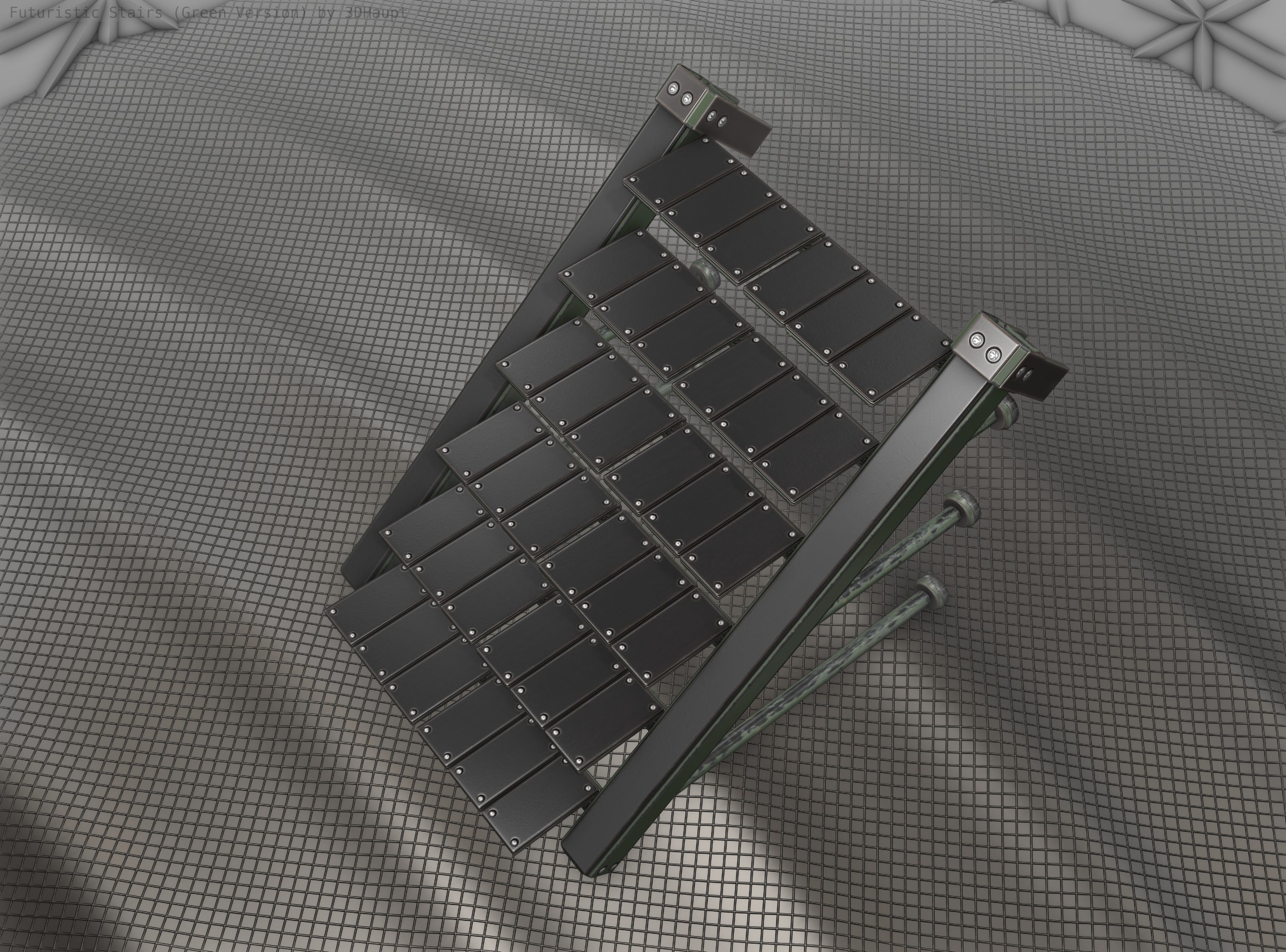 Sci-Fi Stairs - 13 - Green Version Low-poly 3D model_16