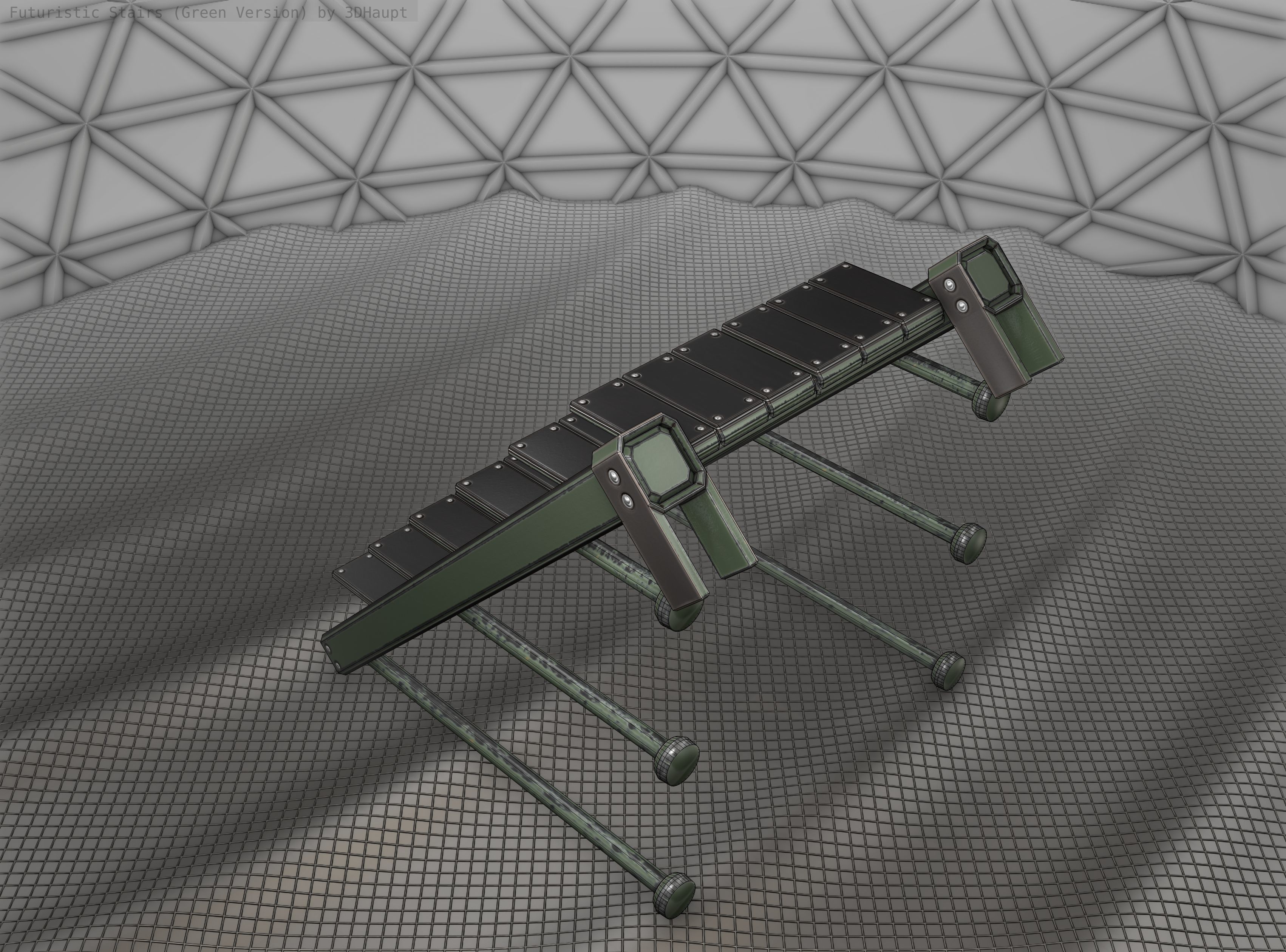 Sci-Fi Stairs - 13 - Green Version Low-poly 3D model_3