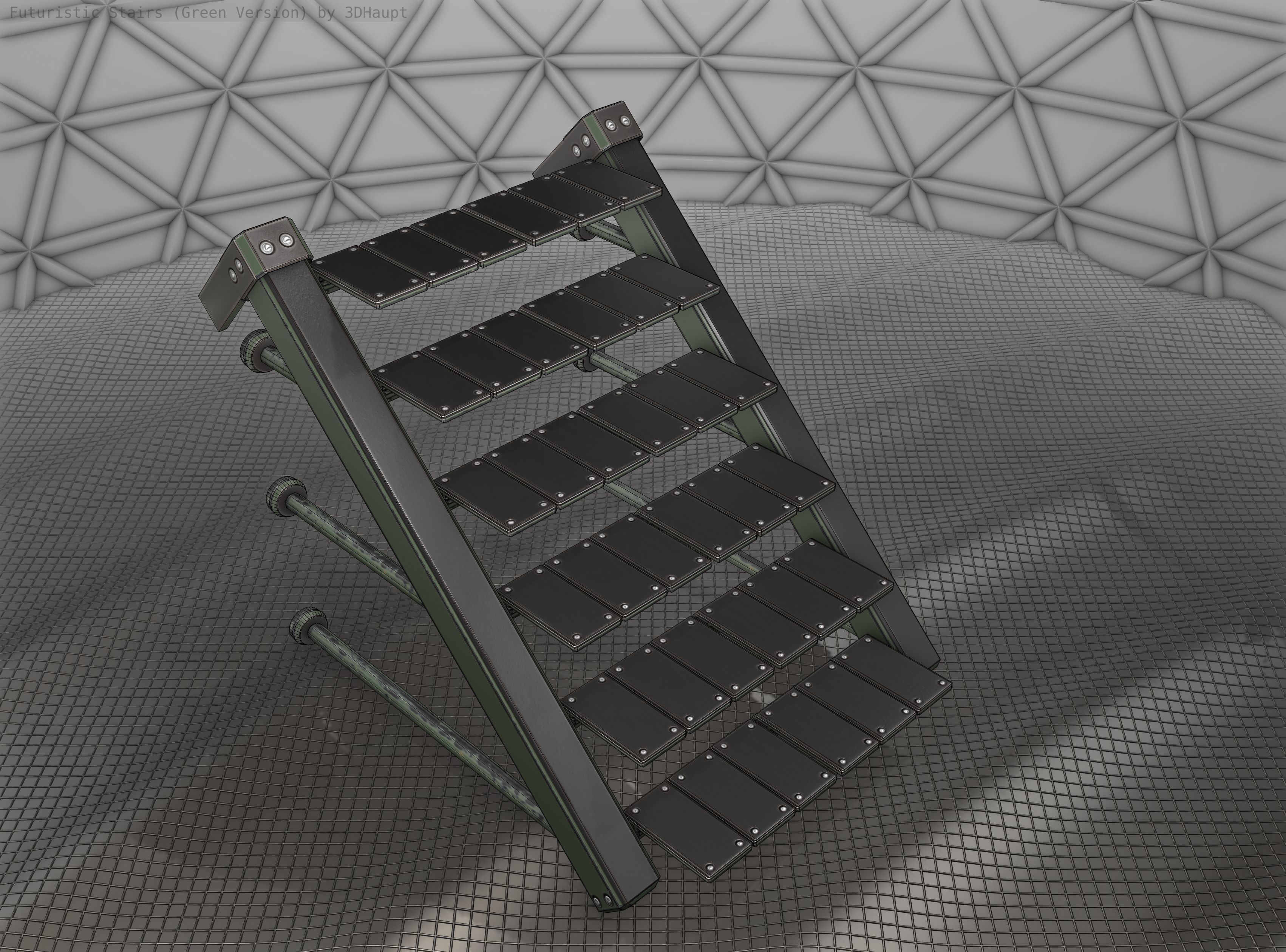 Sci-Fi Stairs - 13 - Green Version Low-poly 3D model_7