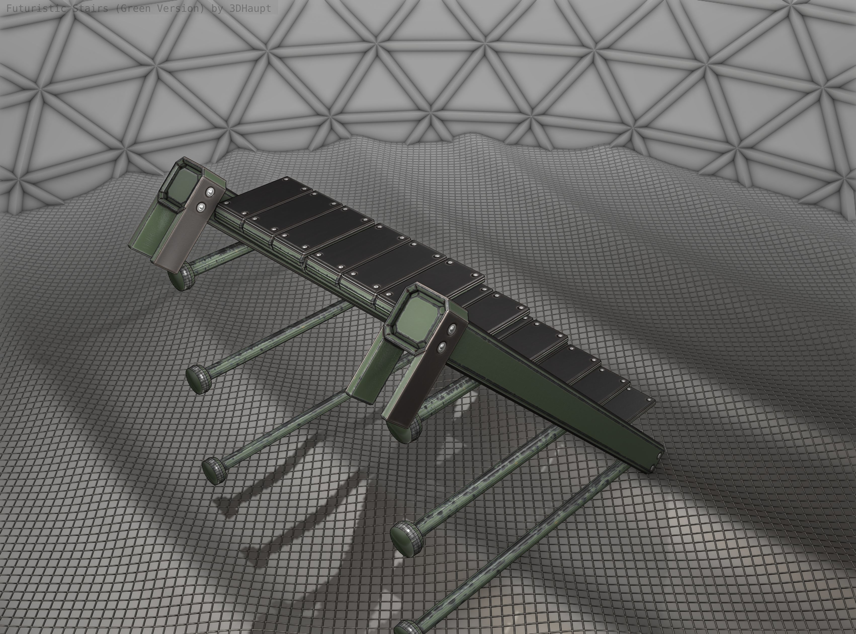 Sci-Fi Stairs - 13 - Green Version Low-poly 3D model_5