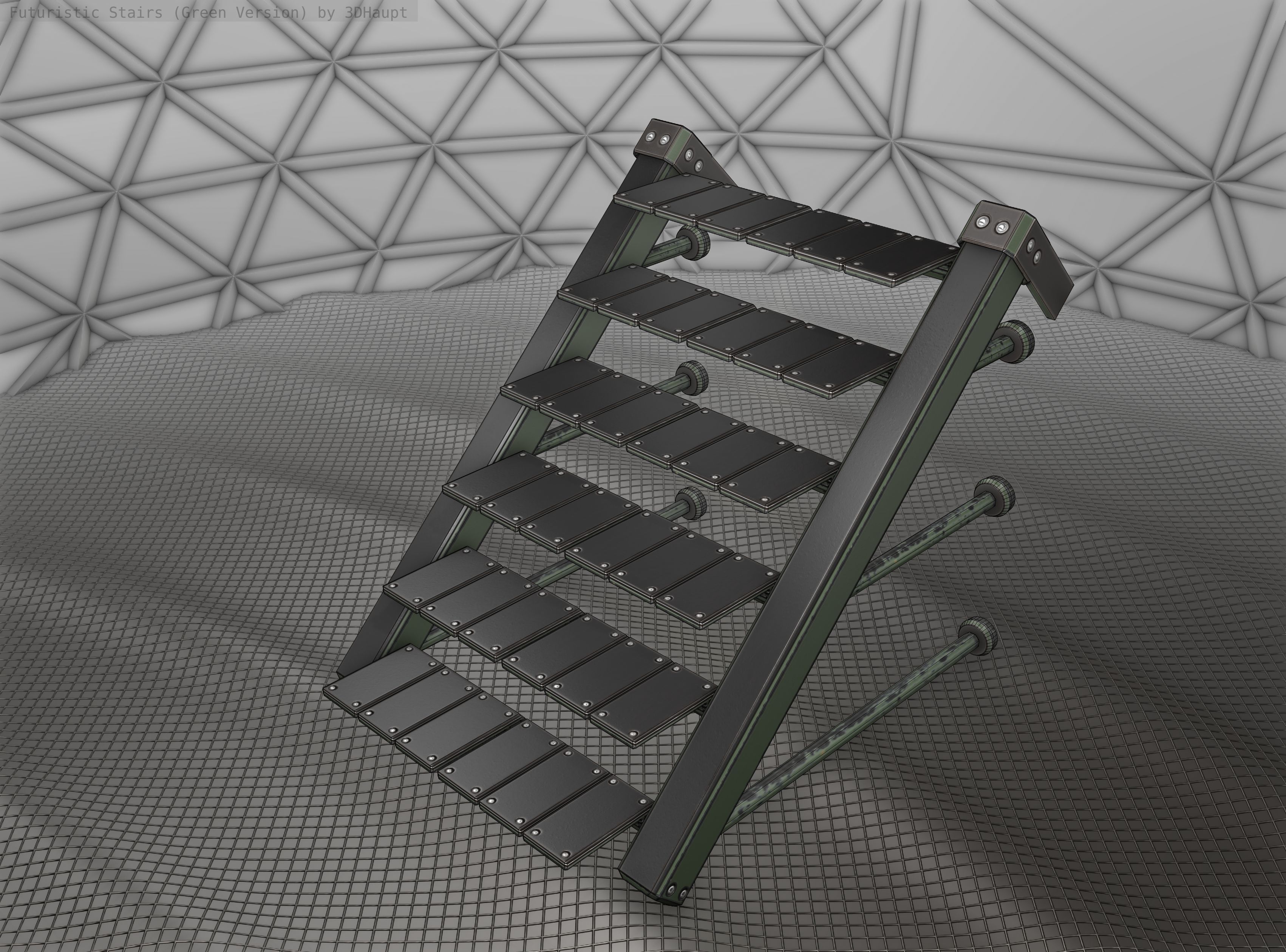 Sci-Fi Stairs - 13 - Green Version Low-poly 3D model_2