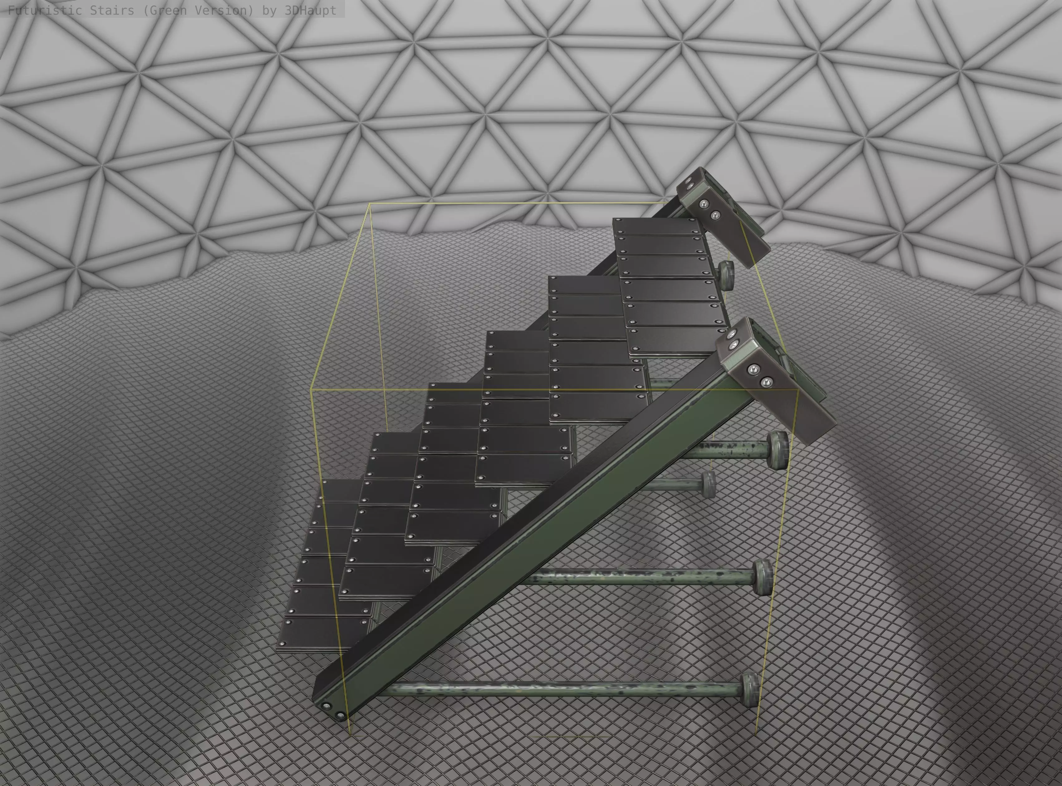 Sci-Fi Stairs - 13 - Green Version Low-poly 3D model_0